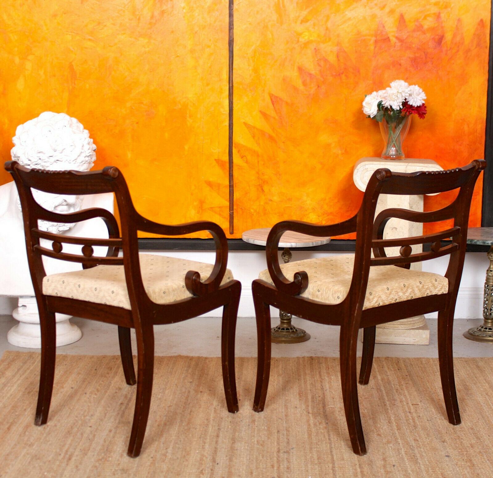 8 Dining Chairs Mahogany Brass Inlaid Carved For Sale 5