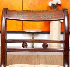 8 Dining Chairs Mahogany Brass Inlaid Carved