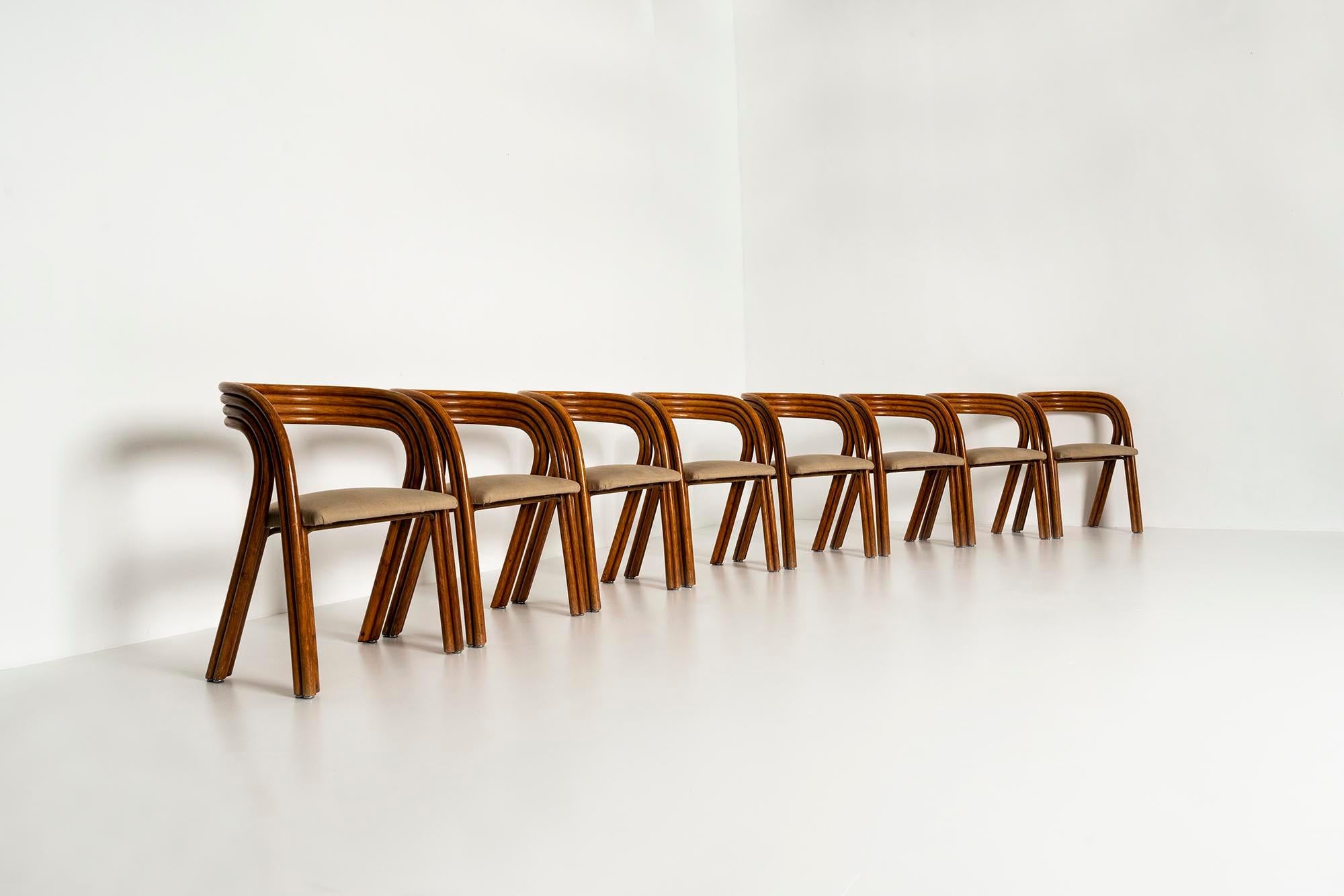 Mid-Century Modern 8 Dining Chairs, RD 1526, in Manou Wood by Axel Enthoven for Rohé Design, 1980s