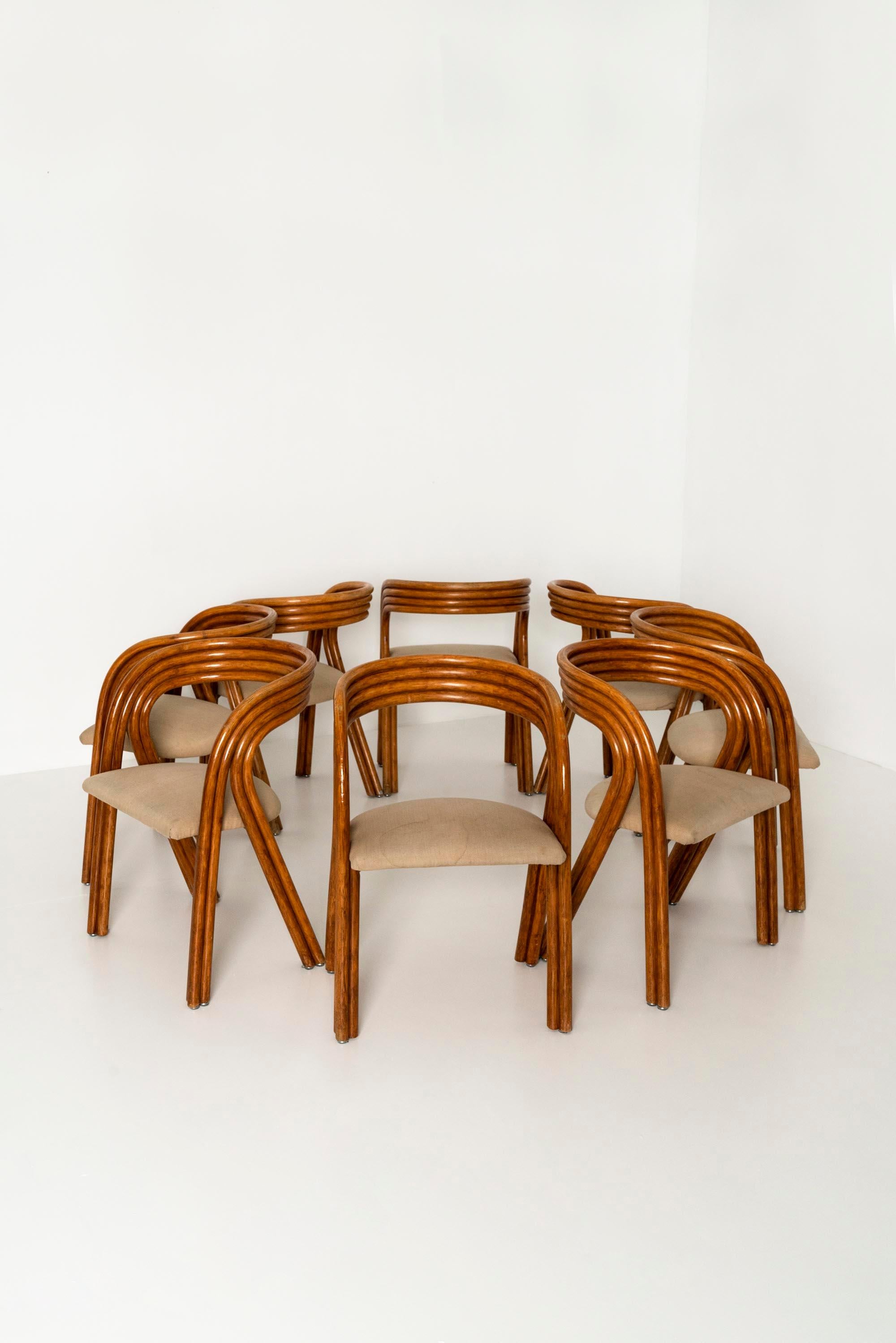 Belgian 8 Dining Chairs, RD 1526, in Manou Wood by Axel Enthoven for Rohé Design, 1980s