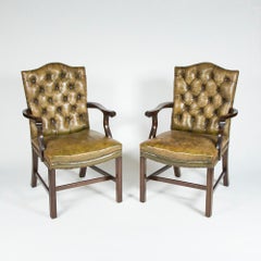 8 Dining Chairs with Leather Button Backs, 2 Carvers and 6 Standard Chairs