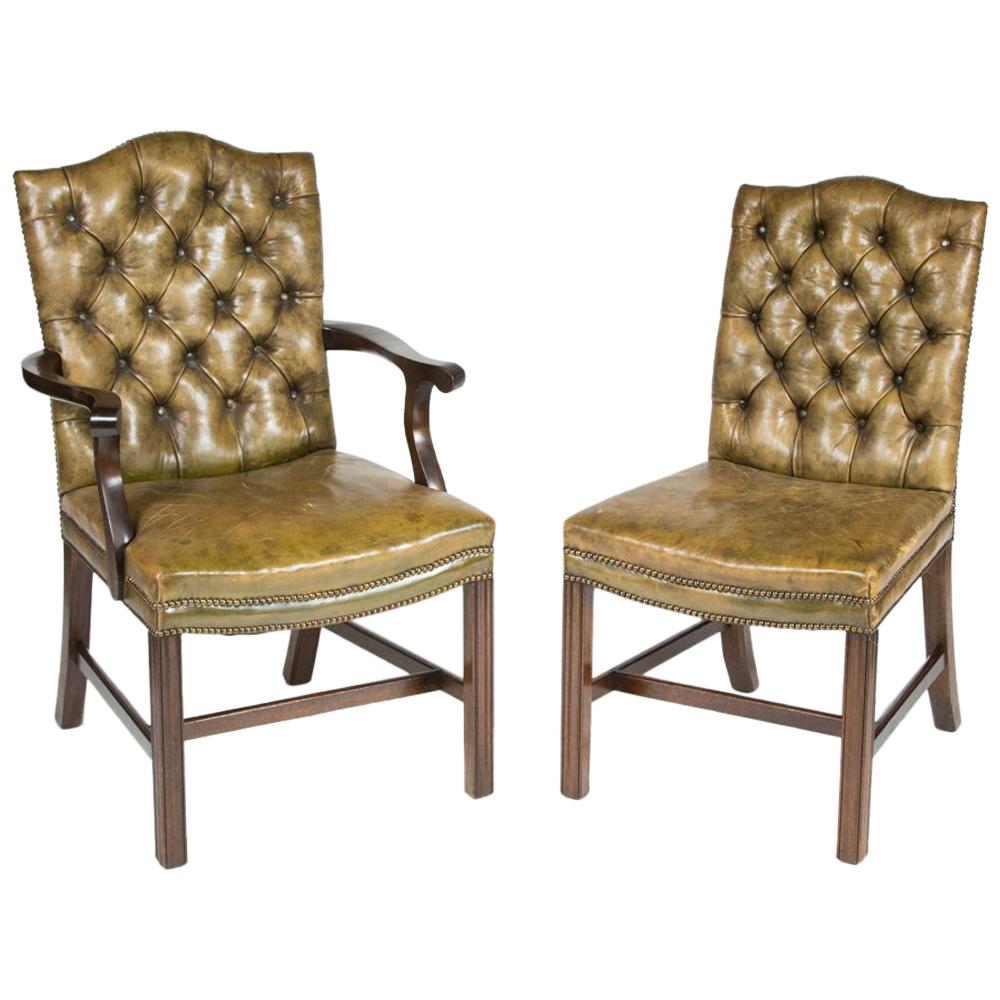 8 Dining Chairs with Leather Button Backs, 2 Carvers and 6 Standard Chairs