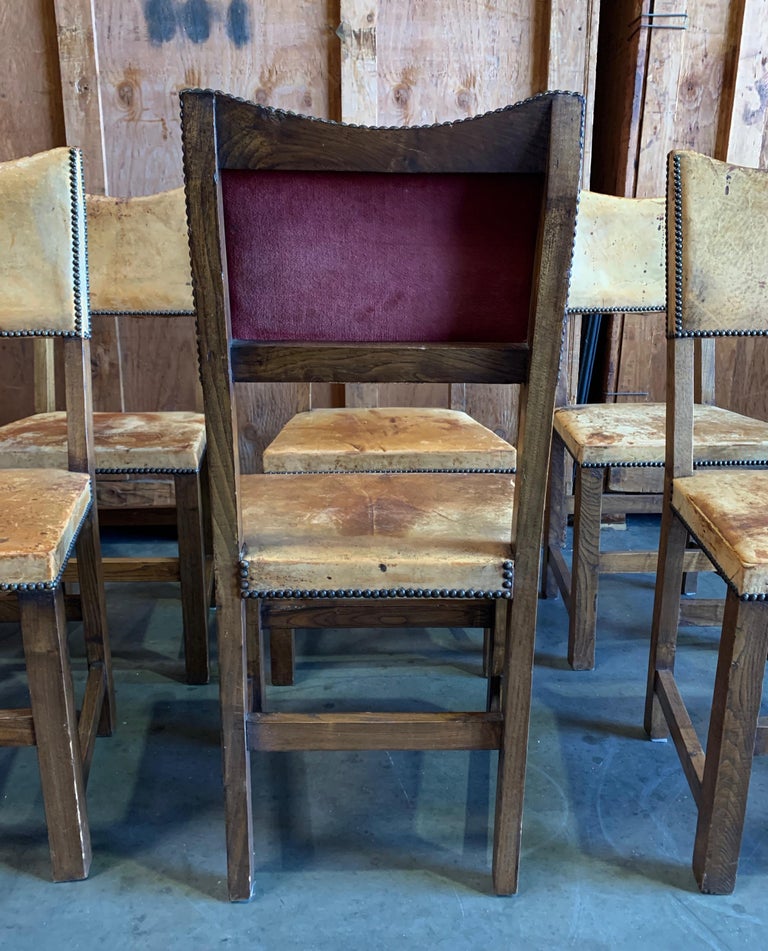8 Distressed Leather Chairs with Studs For Sale at 1stDibs