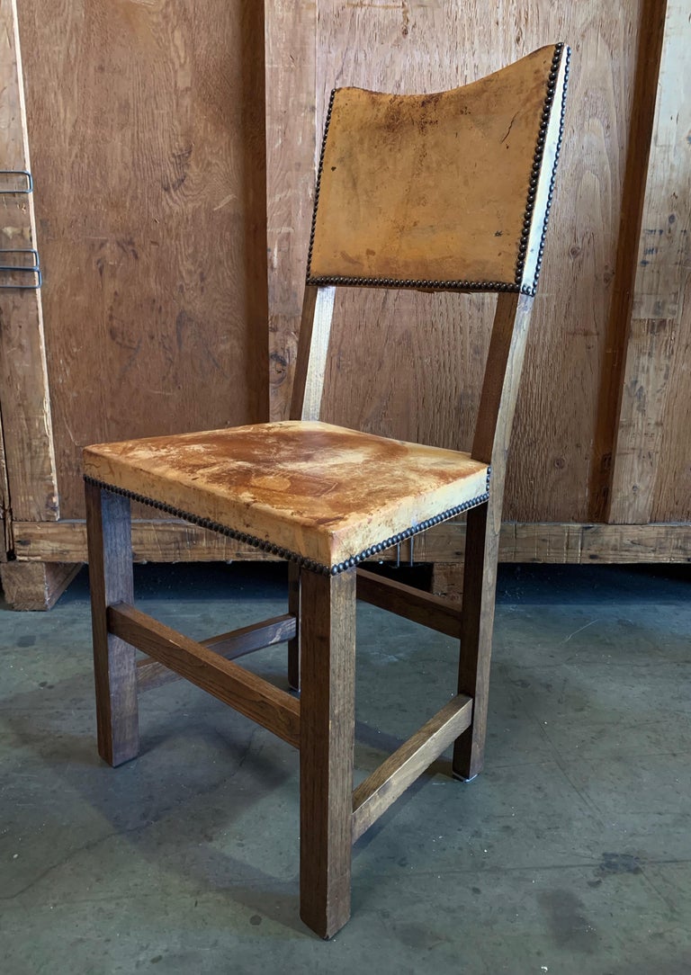 8 Distressed Leather Chairs with Studs For Sale at 1stDibs