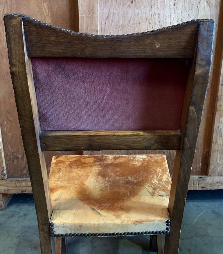 8 Distressed Leather Chairs with Studs For Sale at 1stDibs