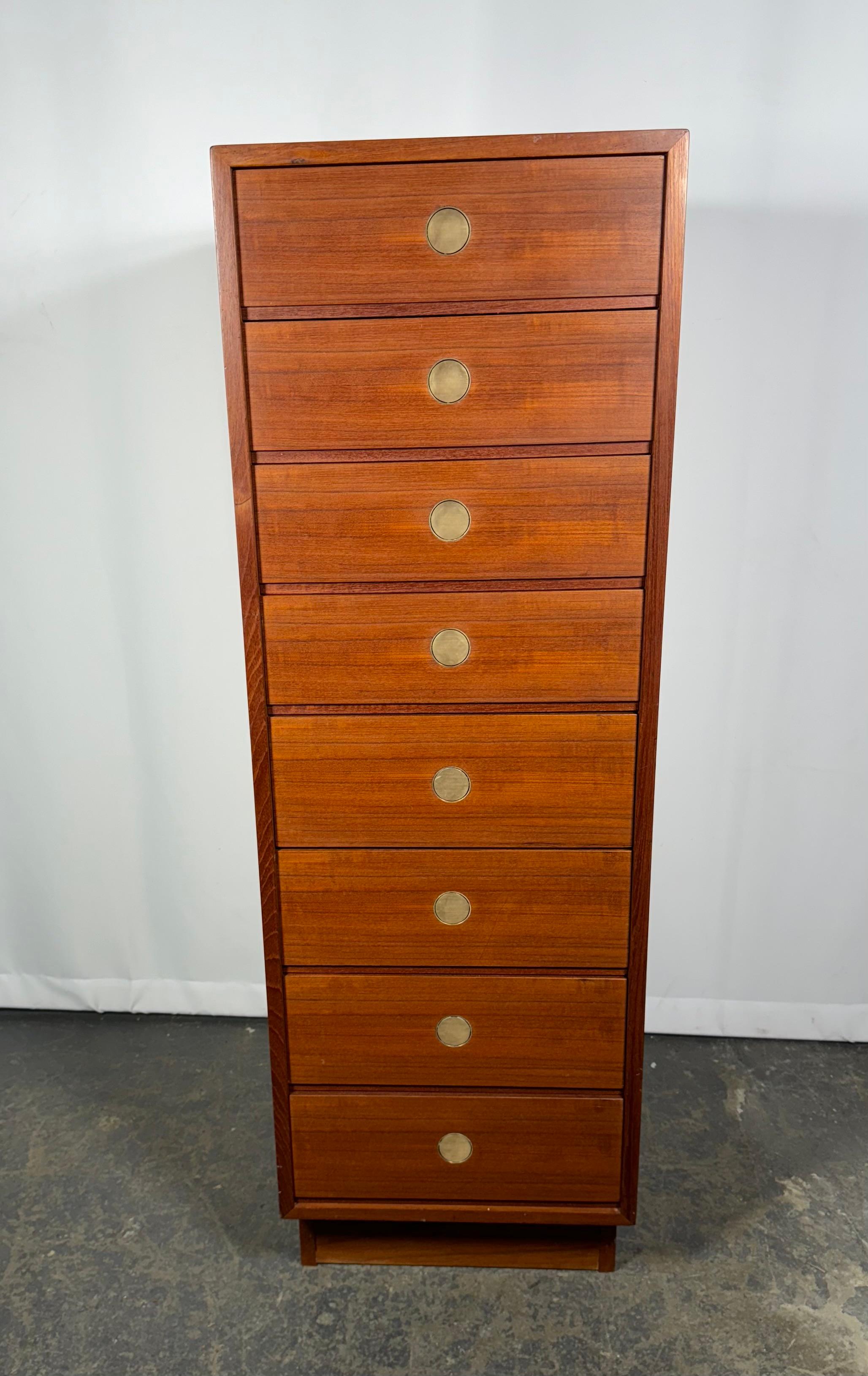 8 Drawer Teak and Brass 