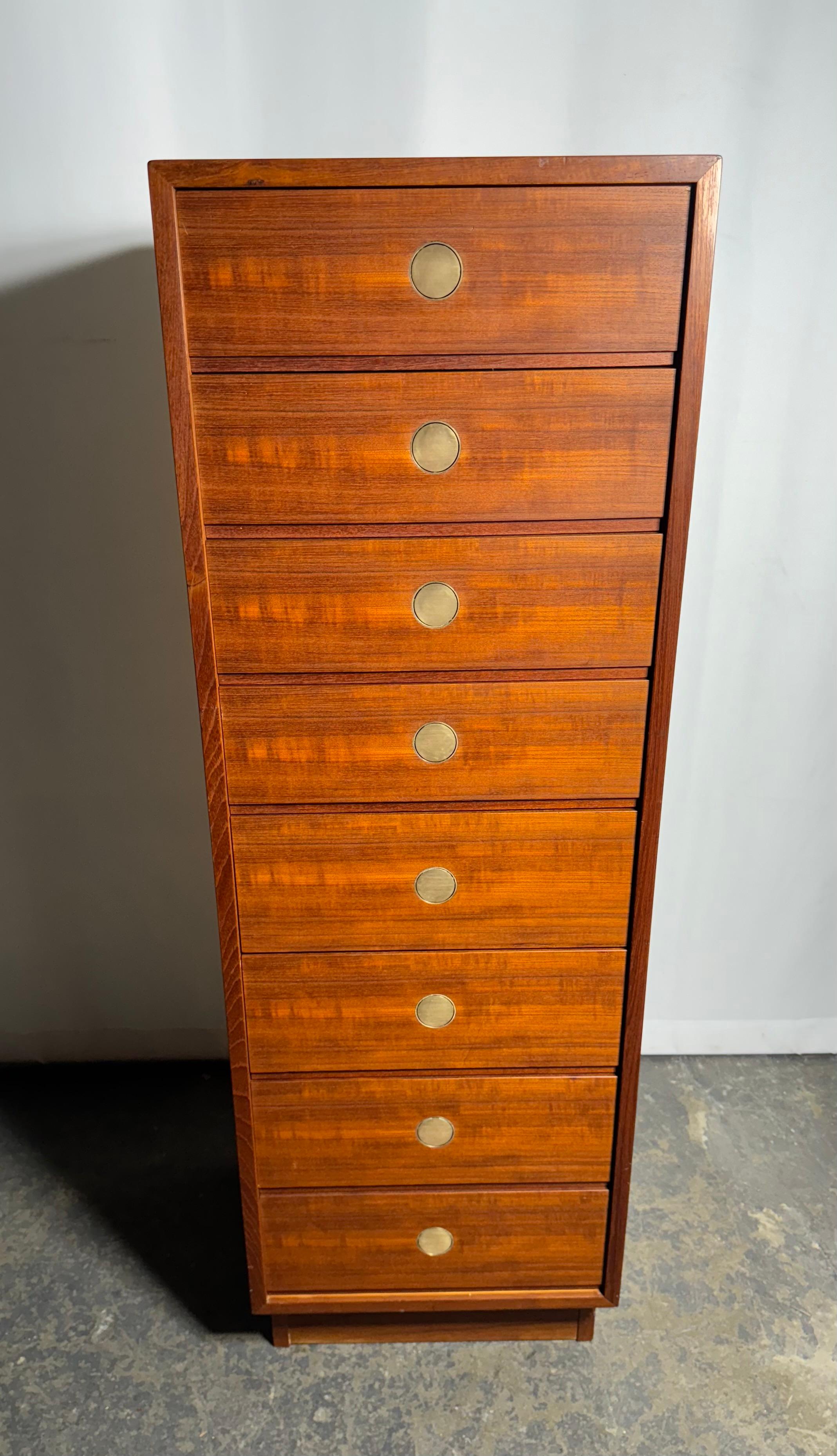 8 Drawer Teak and Brass 