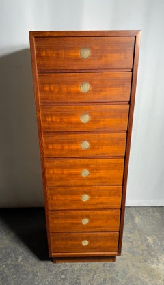 8 Drawer Teak and Brass "Tall boy"  Lingerie Chest by Dyrlund / Denmark