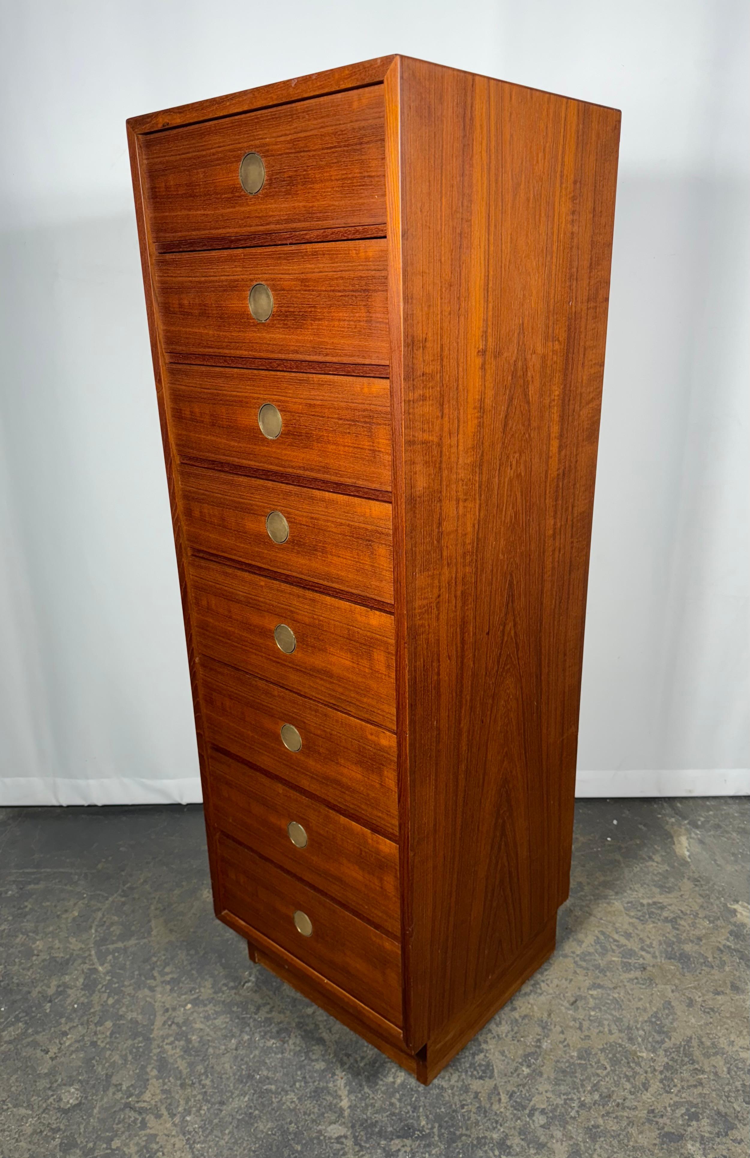 8 Drawer Teak and Brass 