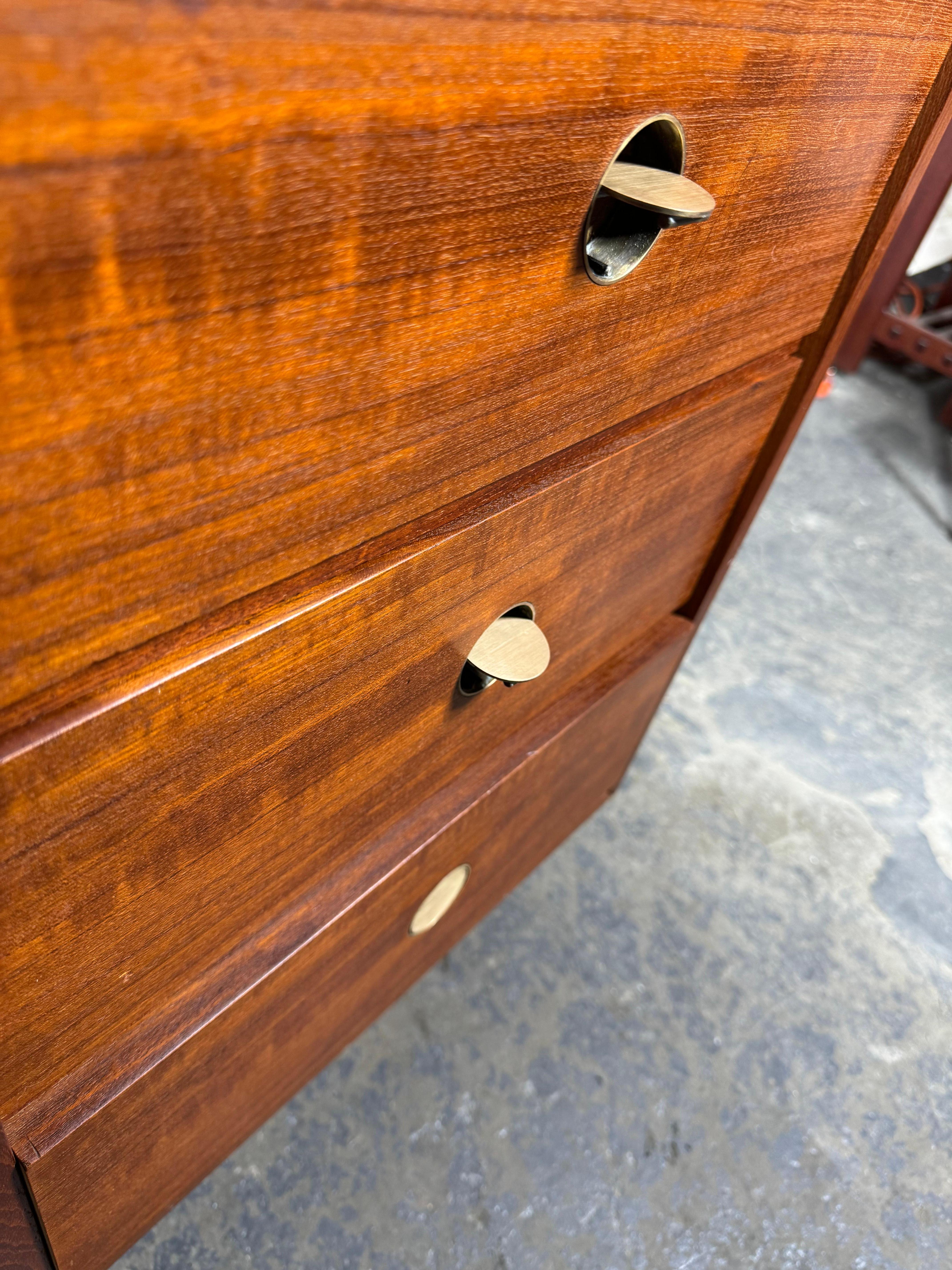 Mid-20th Century 8 Drawer Teak and Brass 