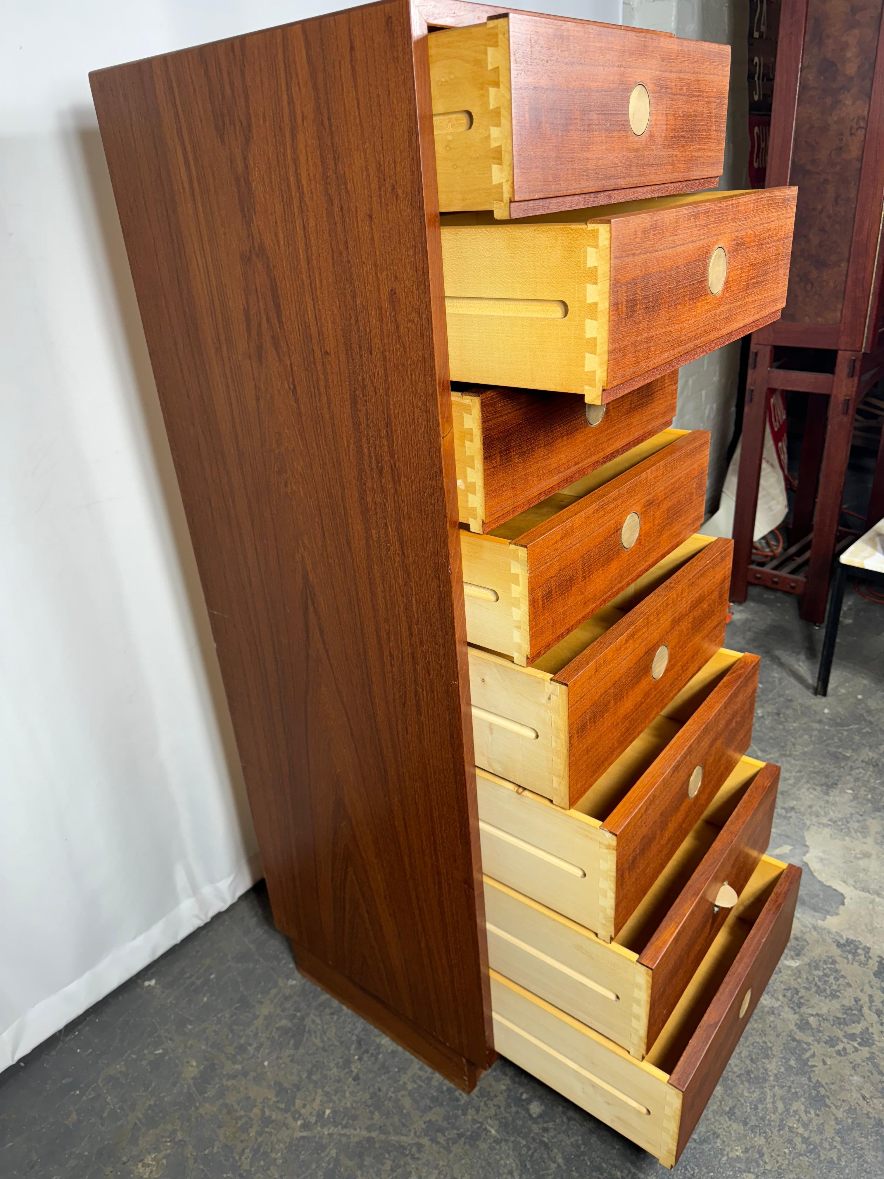 8 Drawer Teak and Brass 