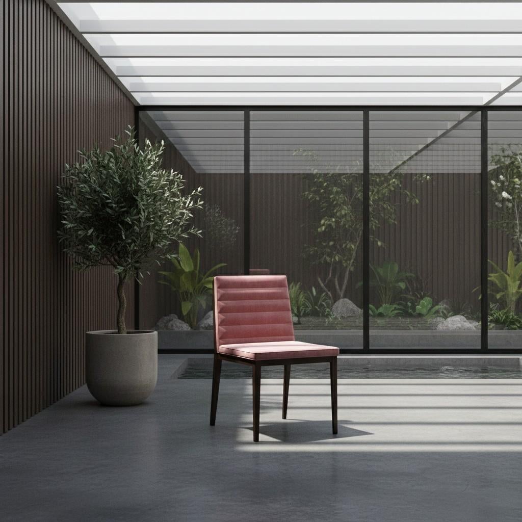 8 Elegant Dining Room Chairs In Rose Velvet & Wenge Frame-Mondo Design Studio (21. Jahrhundert und zeitgenössisch) im Angebot