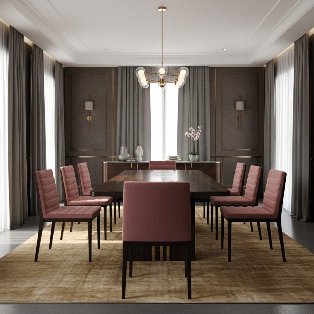 8 Elegant Dining Room Chairs In Rose Velvet & Wenge Frame-Mondo Design Studio (Samt) im Angebot