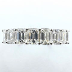 8 Emerald Cut Diamond Wedding Band Half Eternity Ring in 18K White Gold
