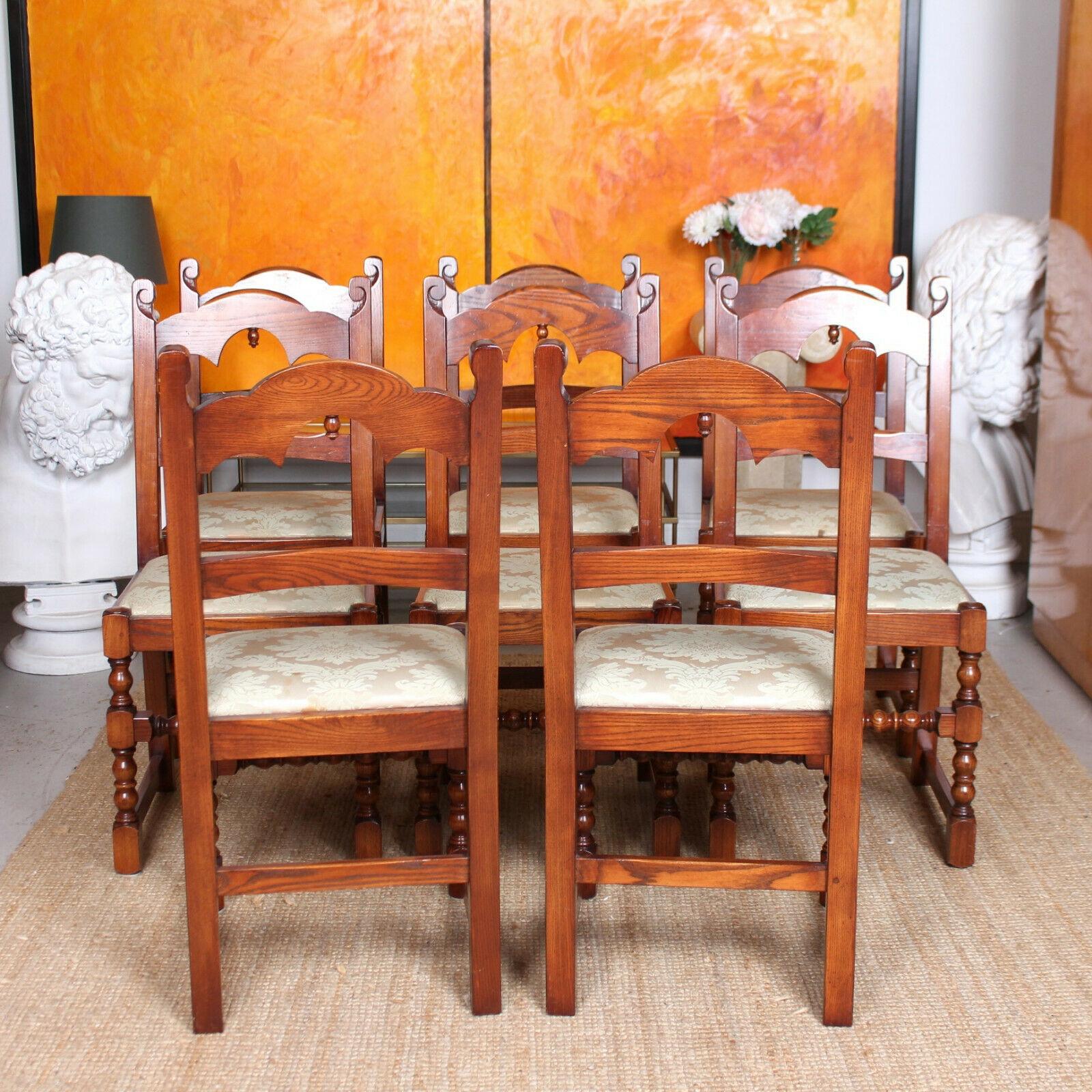 20th Century 8 English Oak Dining Chairs Bevan Funnell Carved Country Oak For Sale