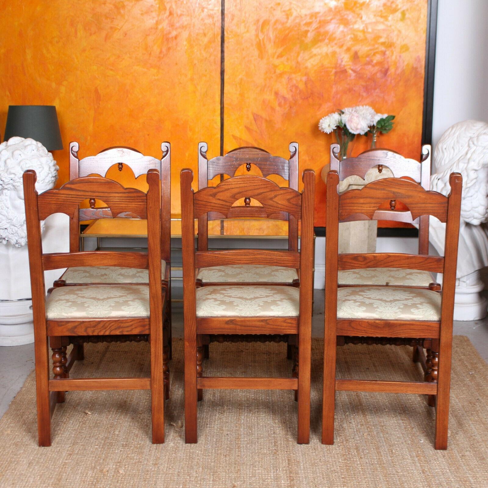 8 English Oak Dining Chairs Bevan Funnell Carved Country Oak For Sale 2