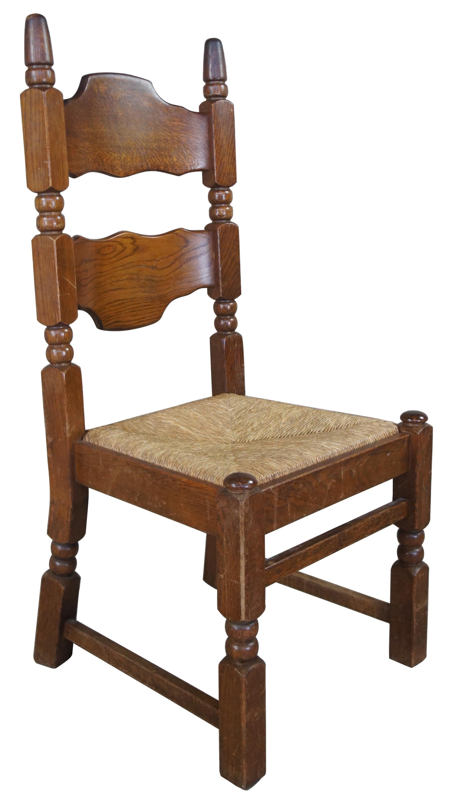 Gothic 8 European Oak Old World Ladderback Rush Dining Side Chairs Country Farmhouse