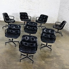 8 Executive Armchairs by Charles Pollock for Knoll Black Leather & 4 Prong Base