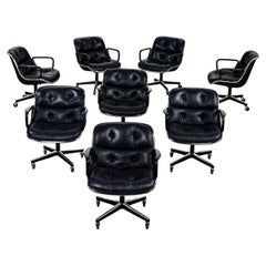 8 Chefsessel von Charles Pollock für Knoll aus schwarzem Leder und 4 Zackenfußfüßen