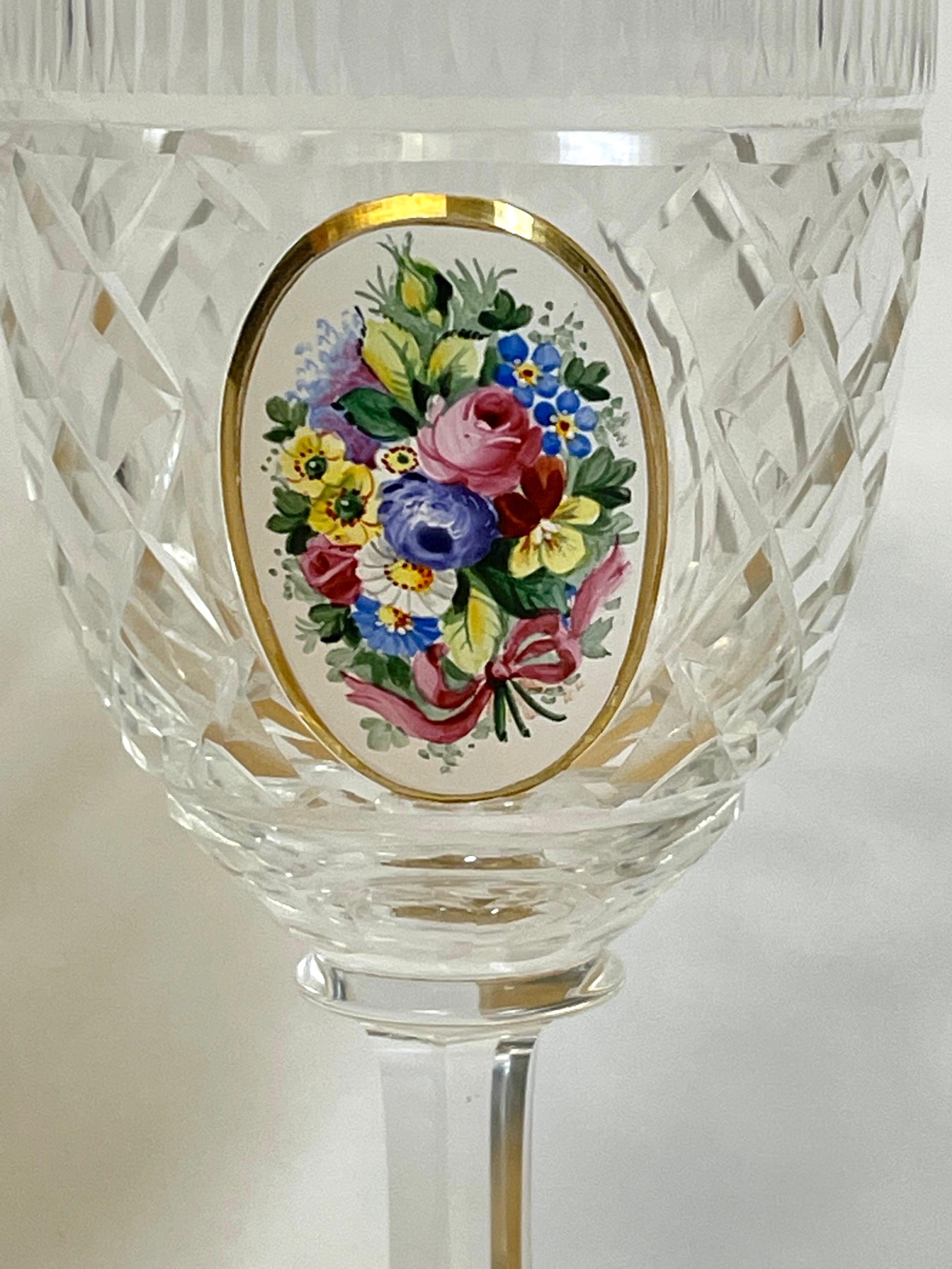 8 Exquisite Moser Floral Enameled Cut to Clear Enamel Glasses For Sale 1