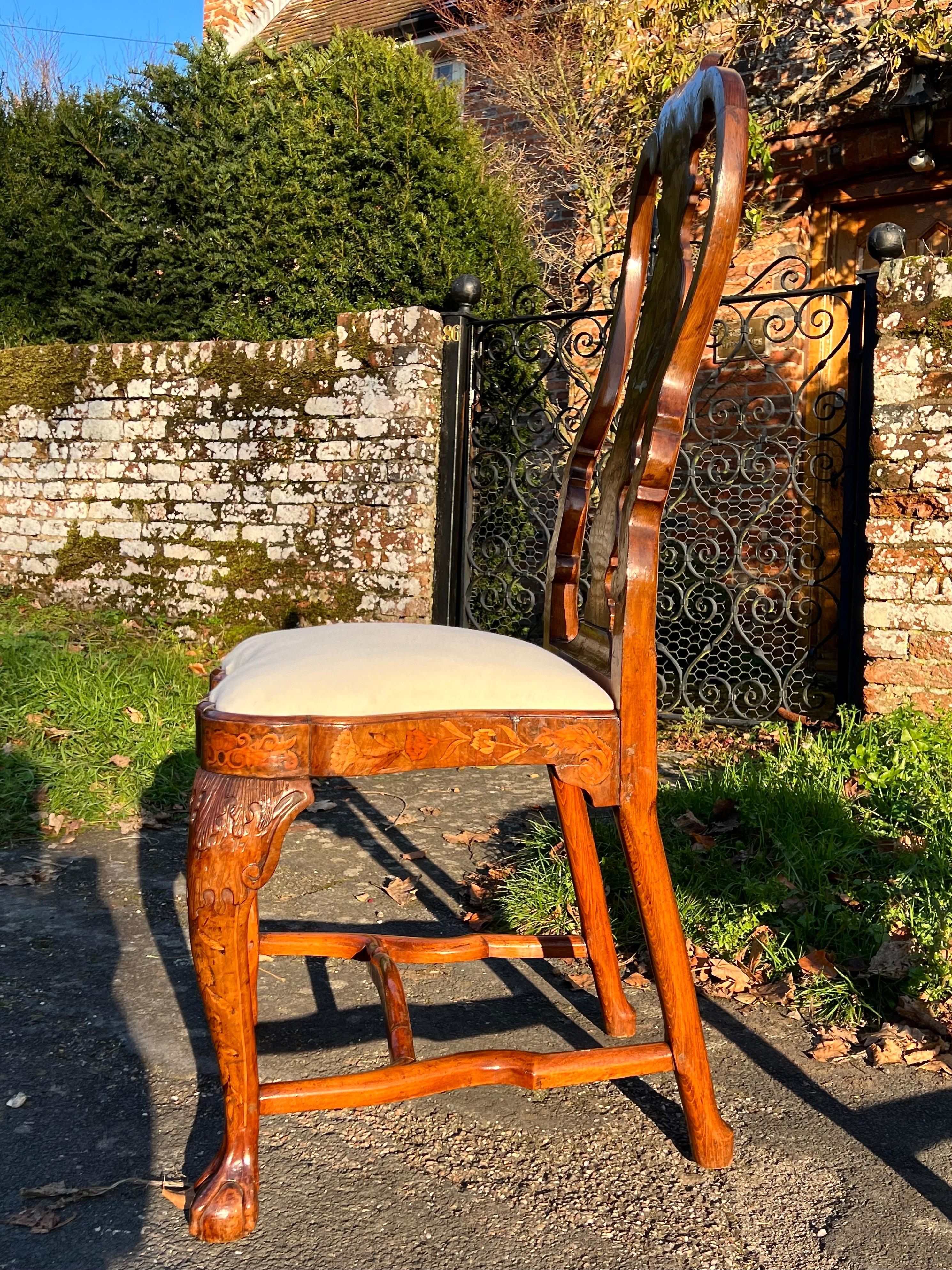 Dutch 8 Fine 18th Century Walnut Floral Marquetry Chairs