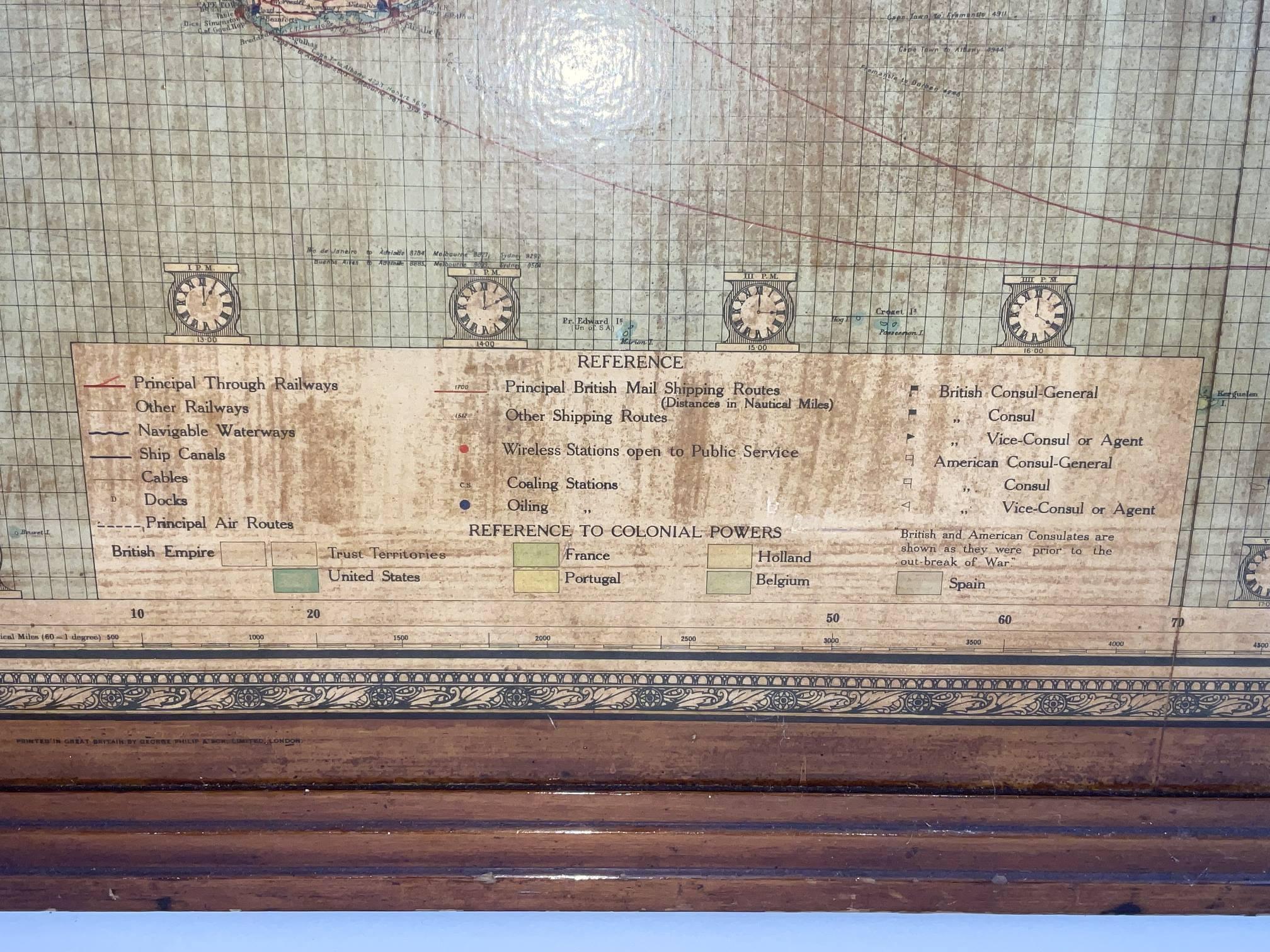 8 Foot Framed World Map by Philips For Sale 4