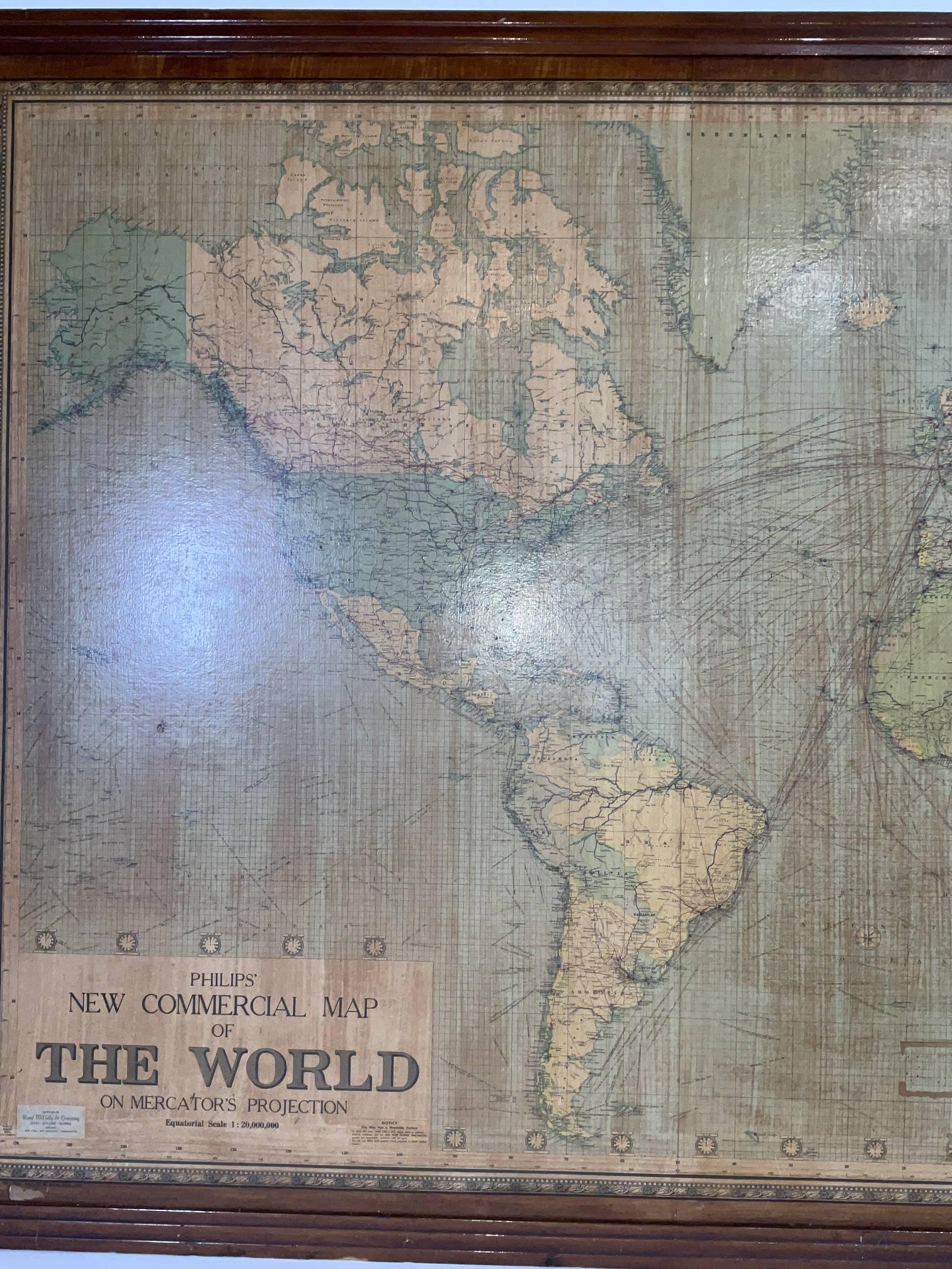 8 Foot Framed World Map by Philips For Sale 5