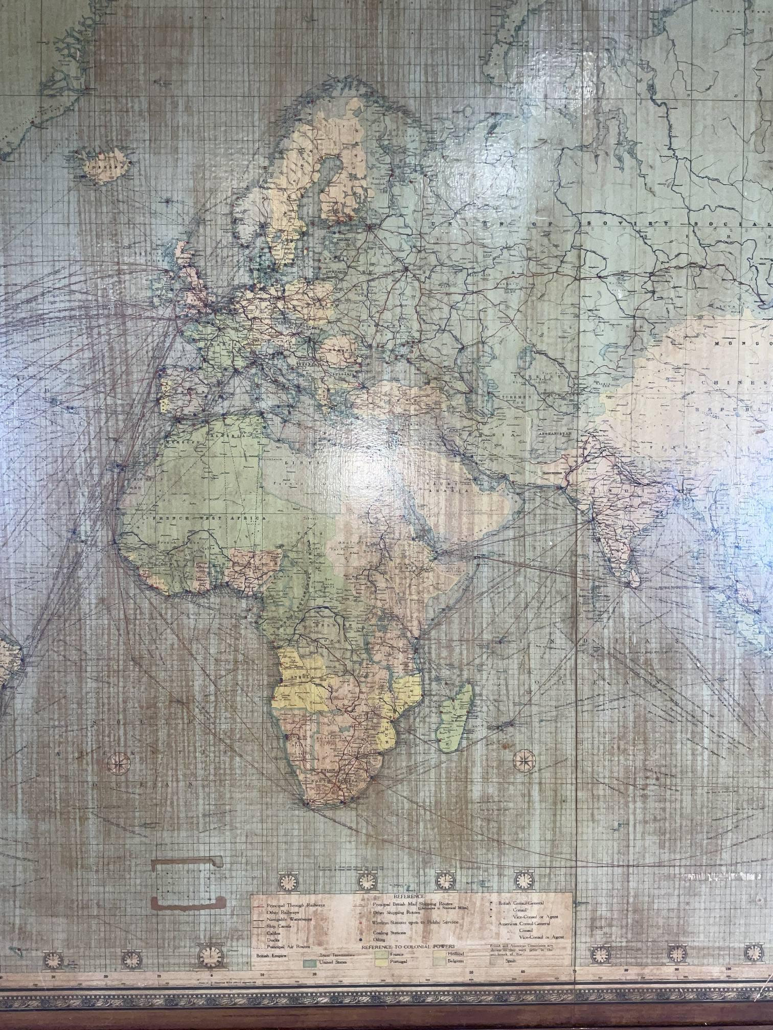 8 Foot Framed World Map by Philips For Sale 6