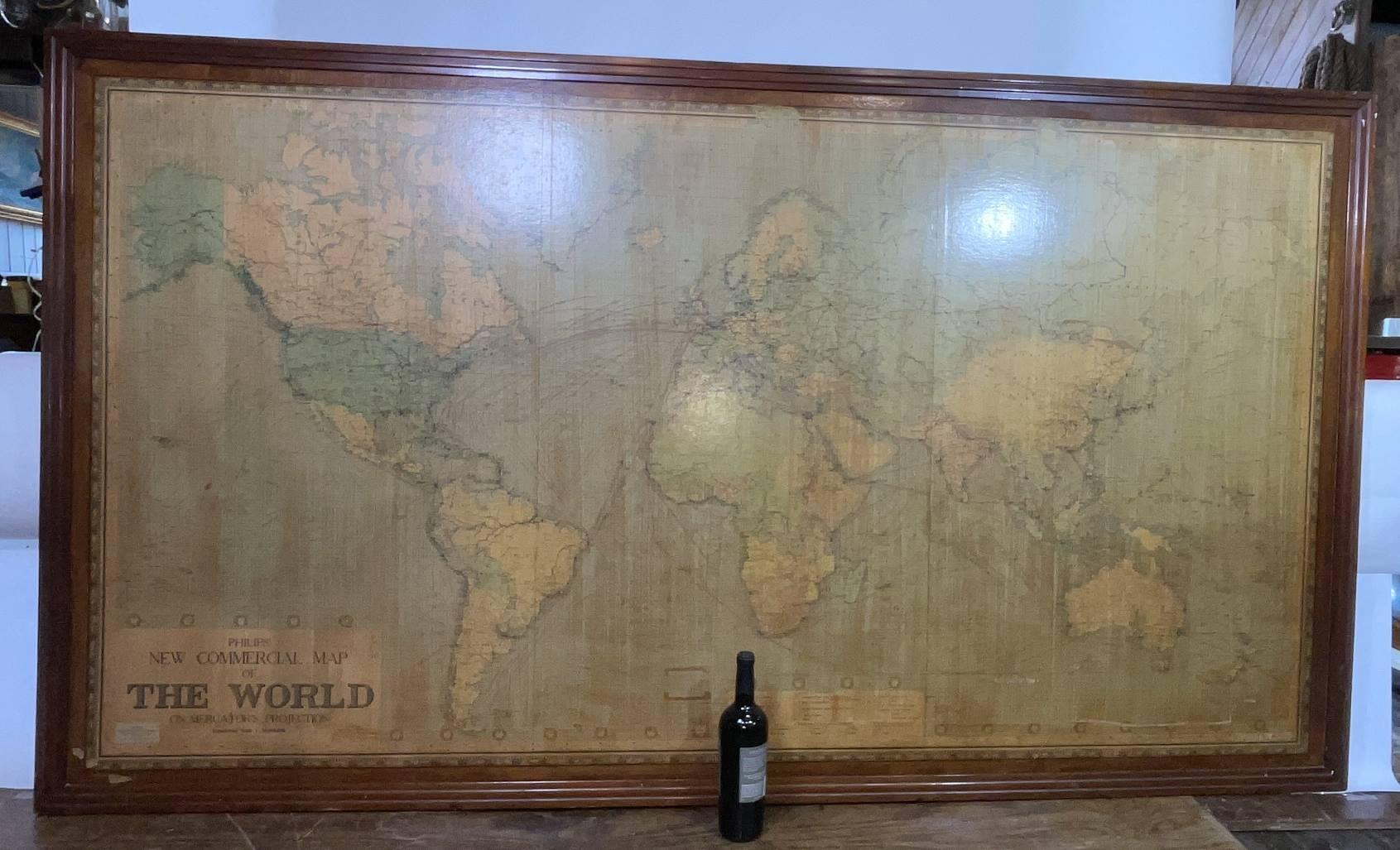 Mid-20th Century 8 Foot Framed World Map by Philips For Sale