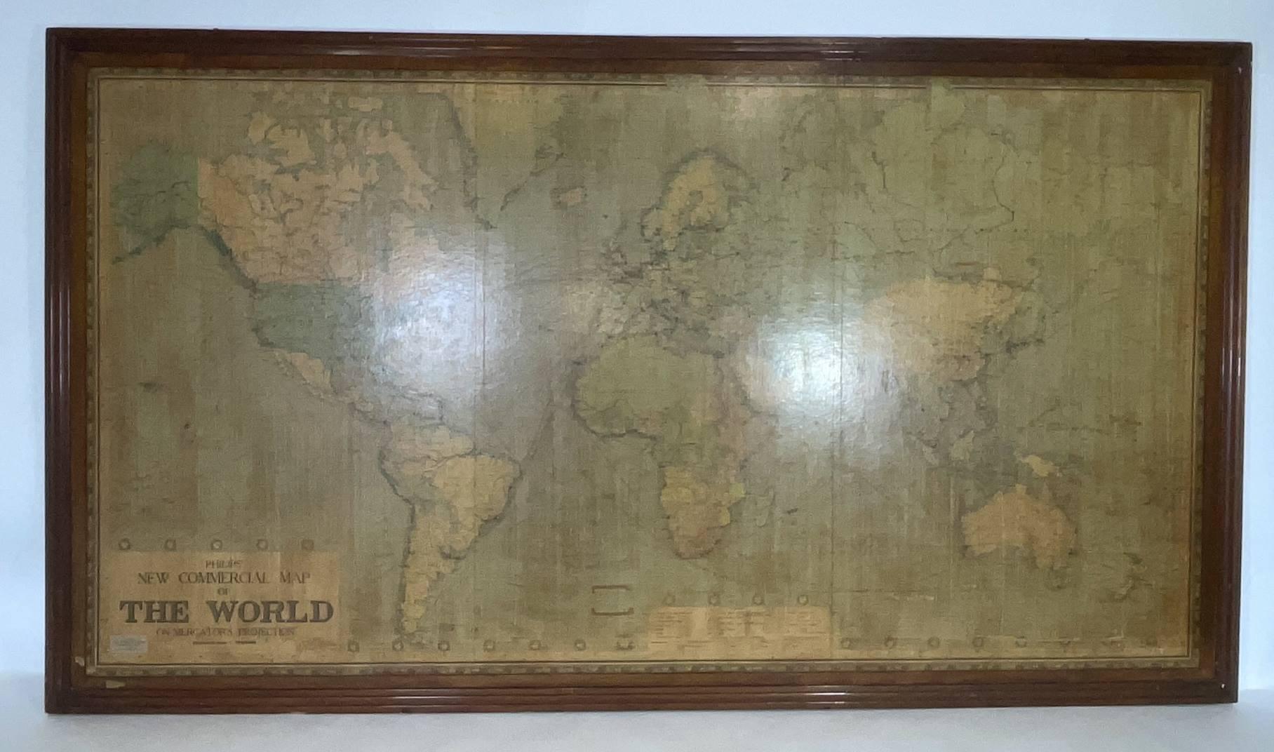 Paper 8 Foot Framed World Map by Philips For Sale