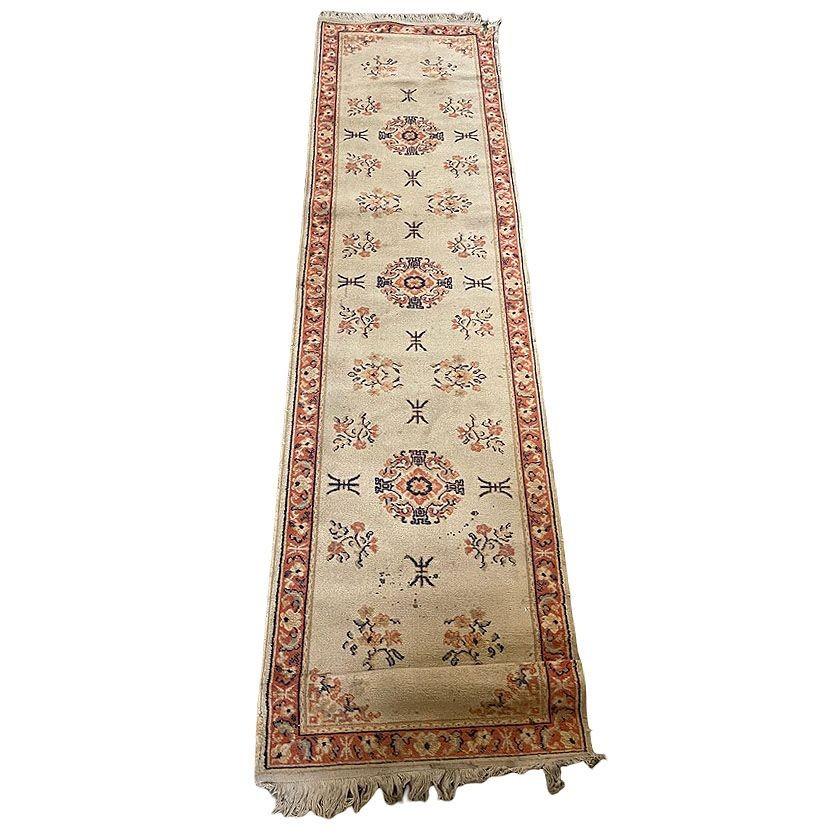 Mid-Century Modern 8' Foot Hand Knotted Wool Turkish Oushak Runner Rug For Sale