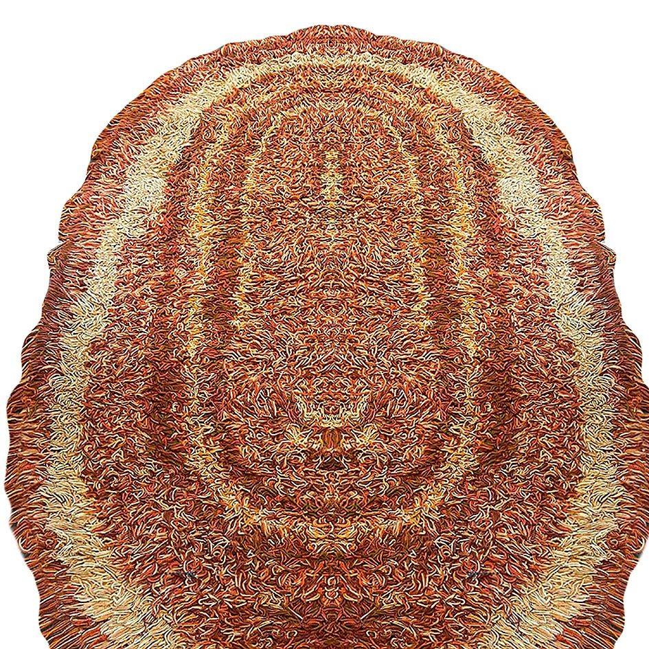 Swedish 8' Foot Hand Woven Tricolor Oval Scandinavian Shag Rug For Sale