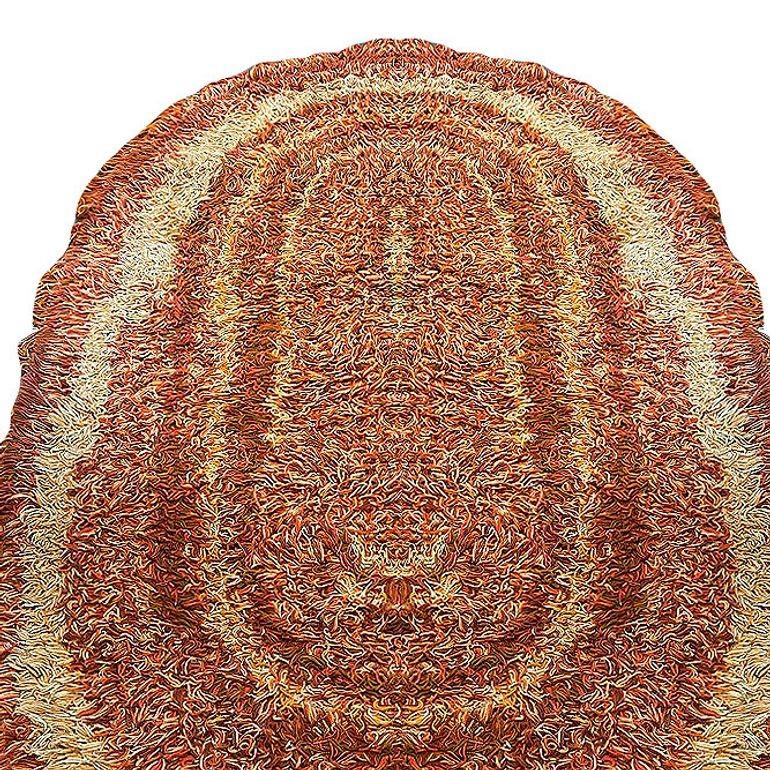 Svedese Tappeto shag tricolore ovale scandinavo 8' X 6' tessuto a mano in vendita