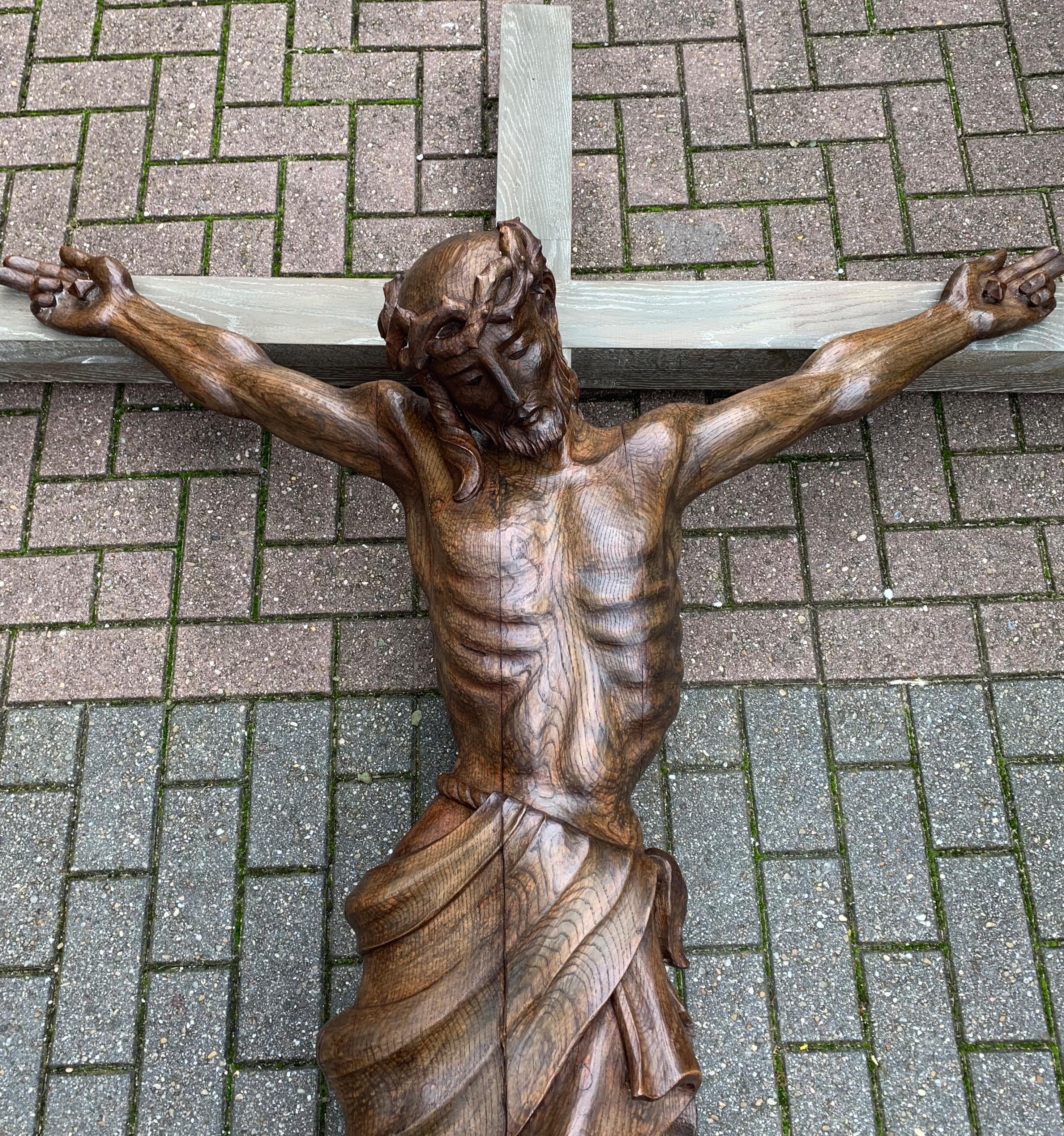 Extra Large Crucifix with Hand Carved Oak Corpus of Christ for Church or Chapel For Sale 1