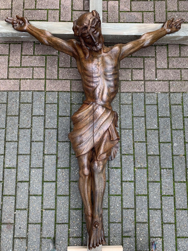 Extra Large Crucifix with Hand Carved Oak Corpus of Christ for Church