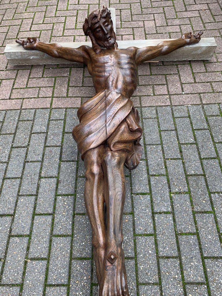 Extra Large Crucifix with Hand Carved Oak Corpus of Christ for Church