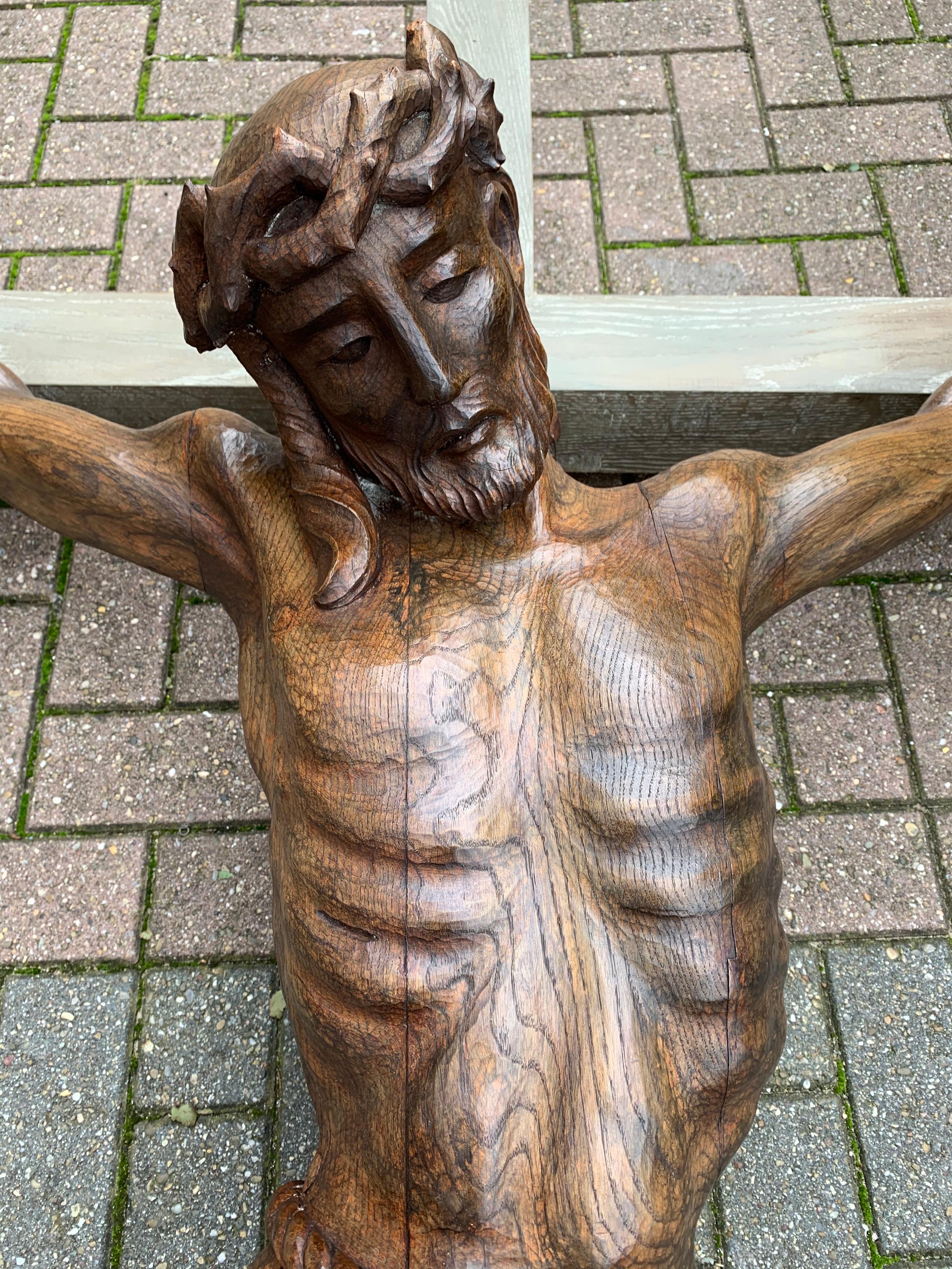 European Extra Large Crucifix with Hand Carved Oak Corpus of Christ for Church or Chapel For Sale