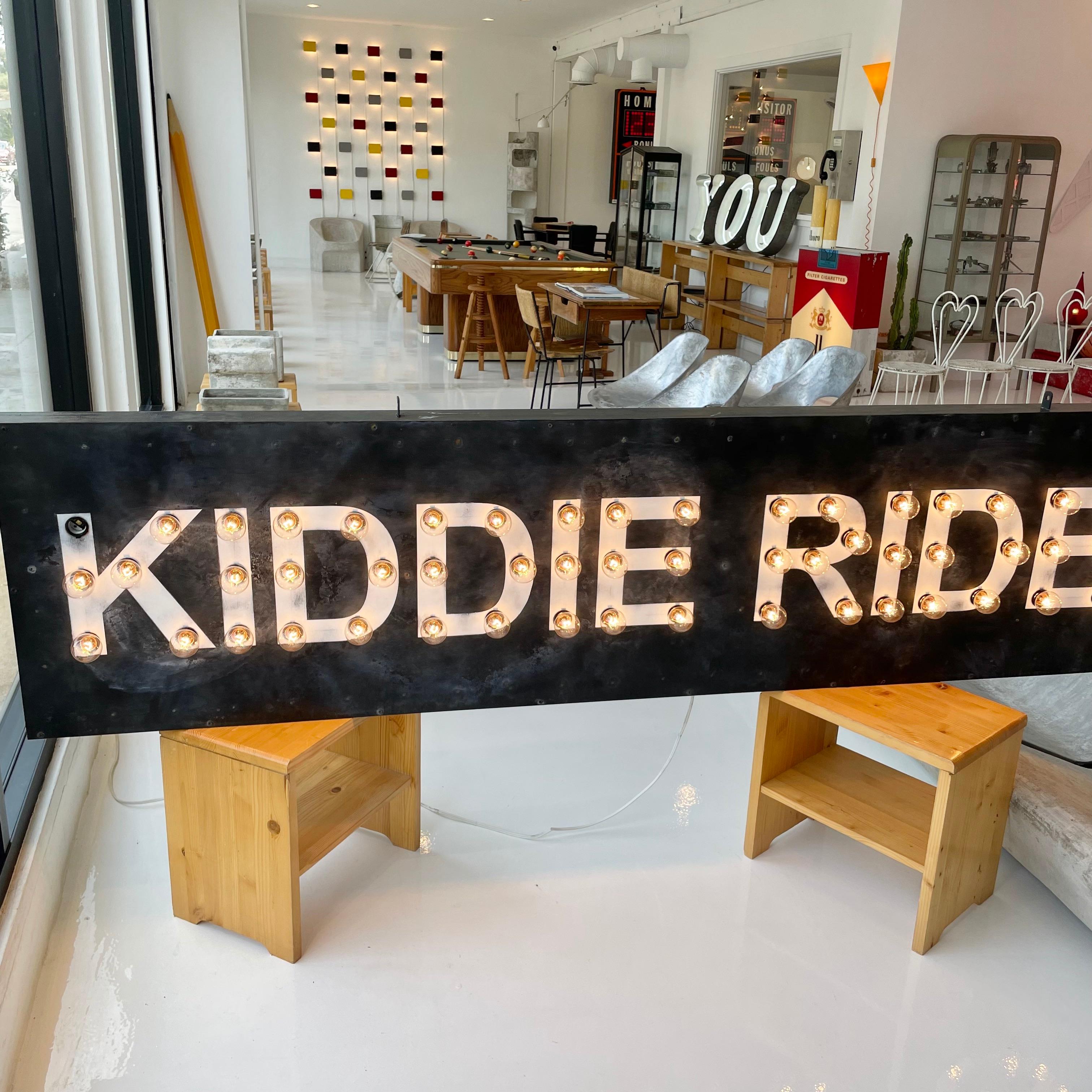 Late 20th Century 8 Foot Illuminated KIDDIE RIDES Metal Sign For Sale