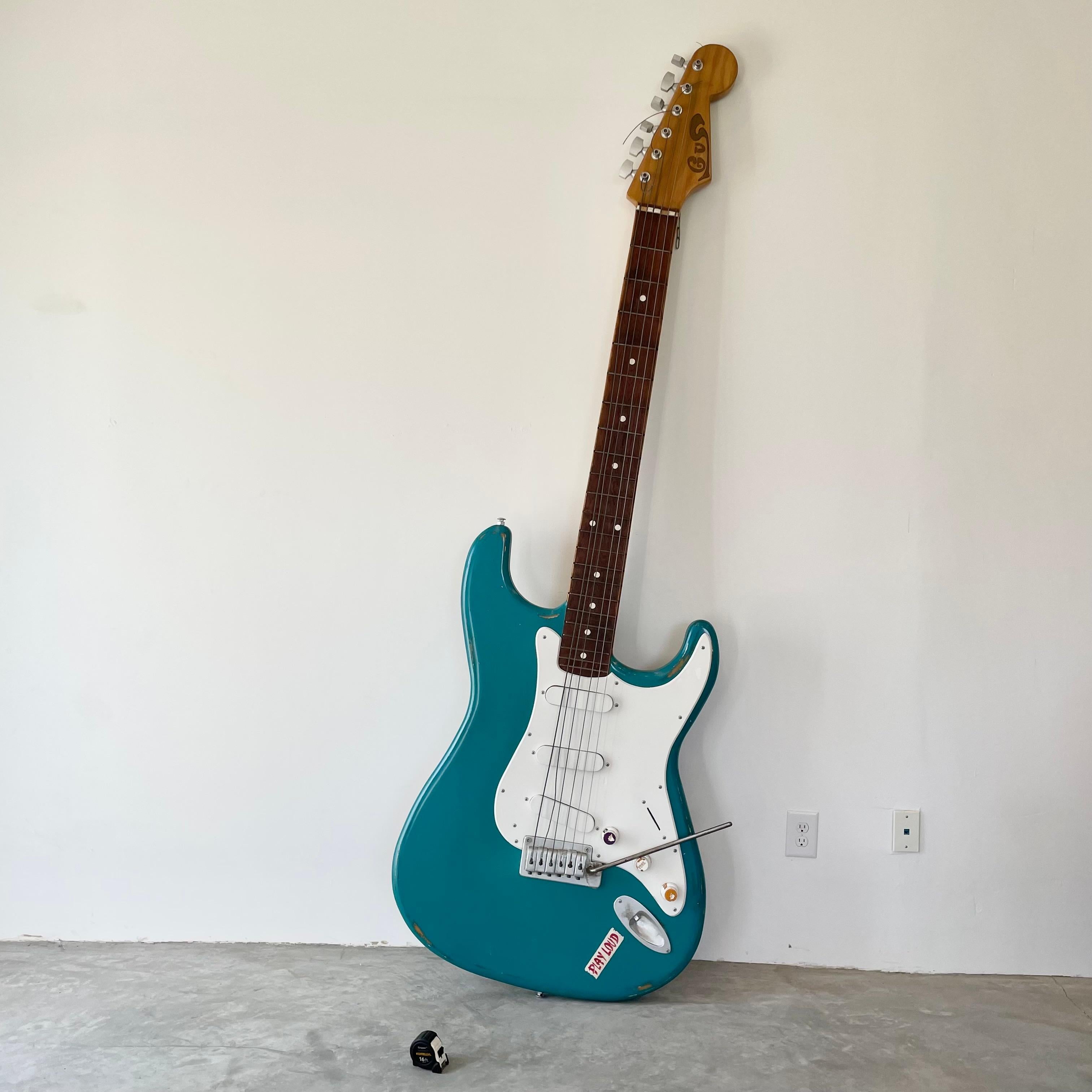 Hand-Crafted Metal and Wood Stratocaster Guitar, 1980s Belgium For Sale