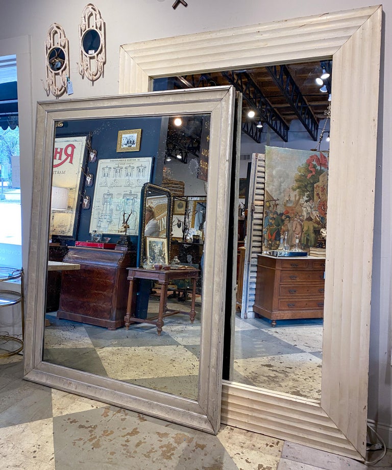 8Foot Vintage French Floor Mirror with Textured Wood Frame in Painted Finish at 1stDibs