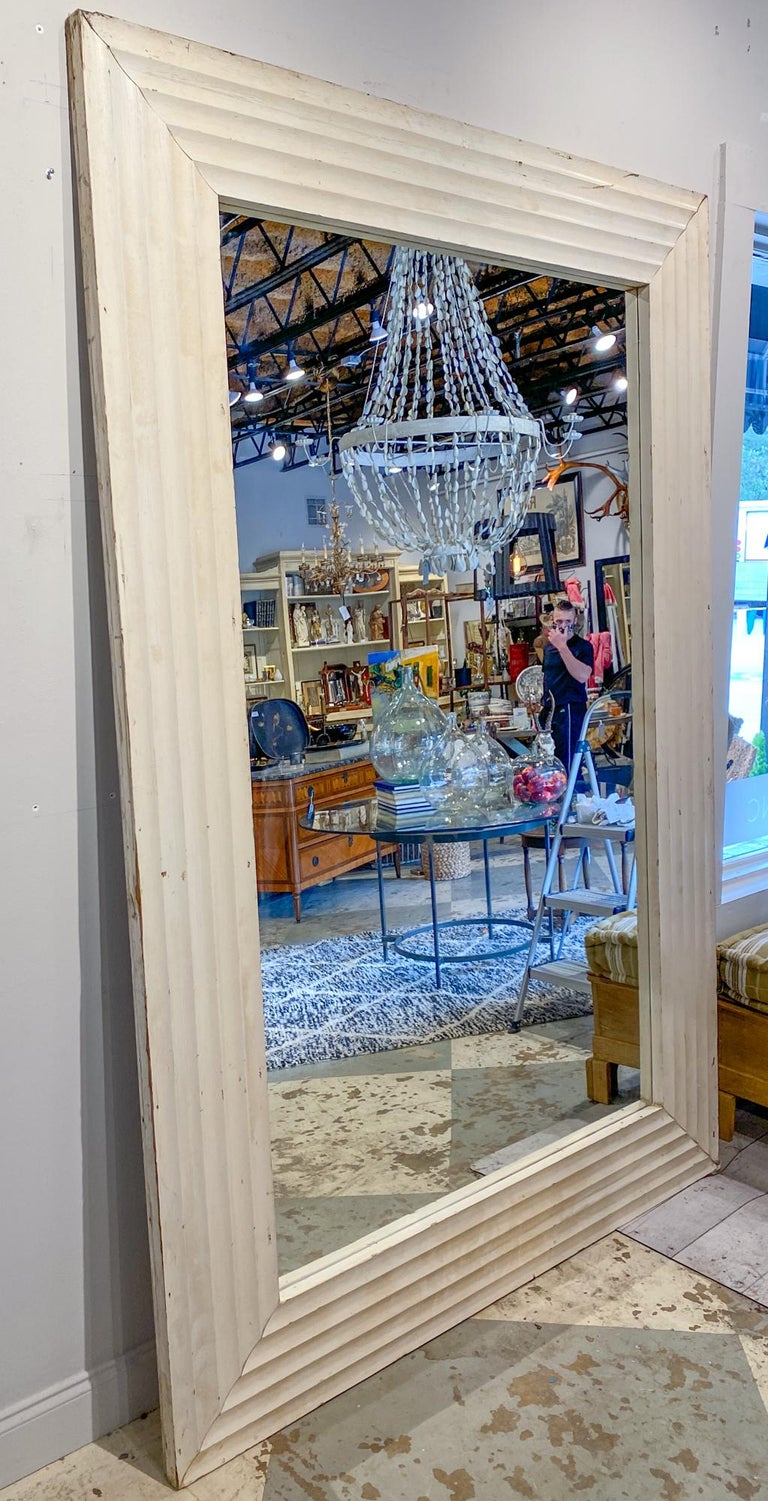 8Foot Vintage French Floor Mirror with Textured Wood Frame in Painted Finish at 1stDibs