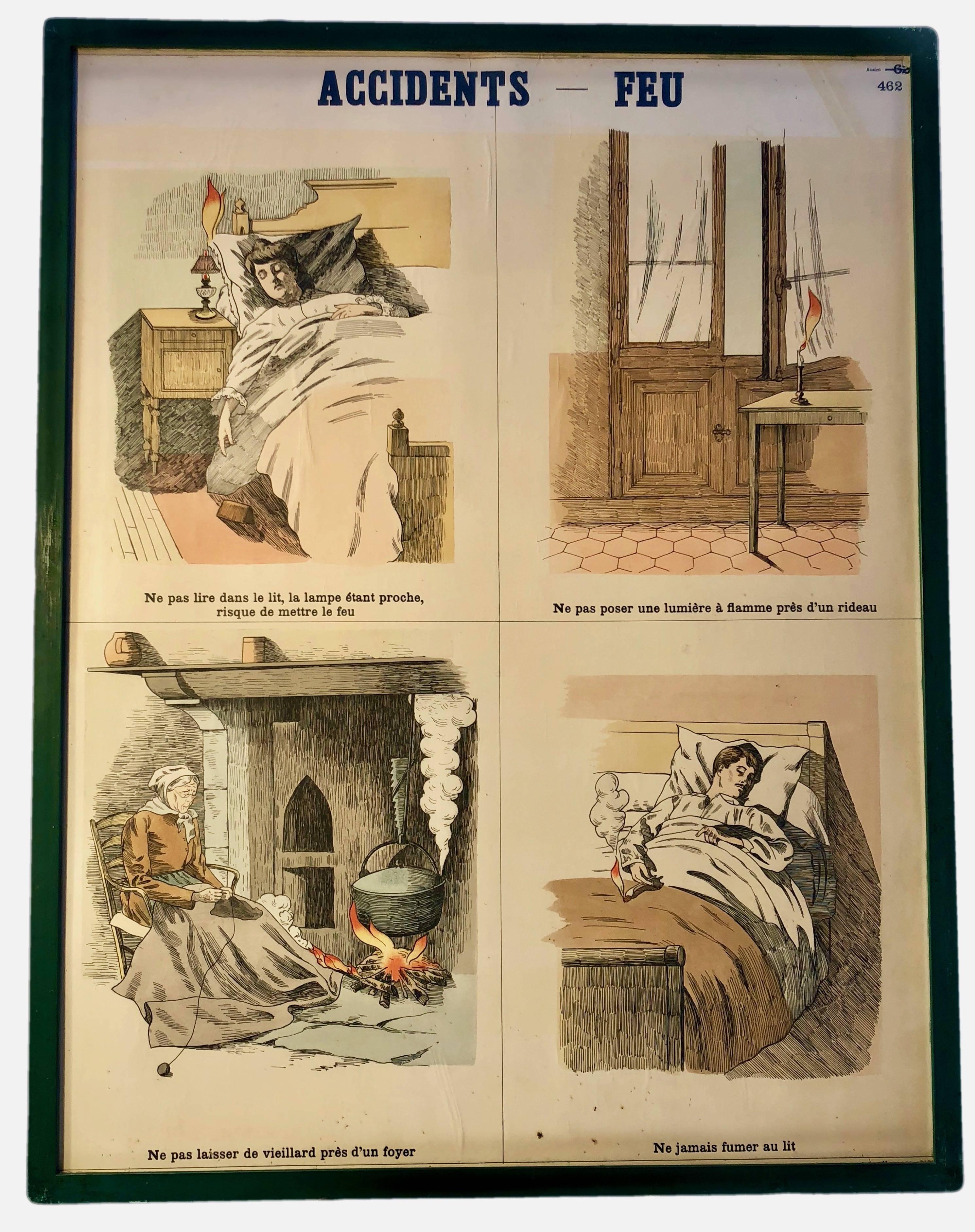 Eight Framed French Lithographs Set for Schools to Teach Accident Prevention For Sale 1