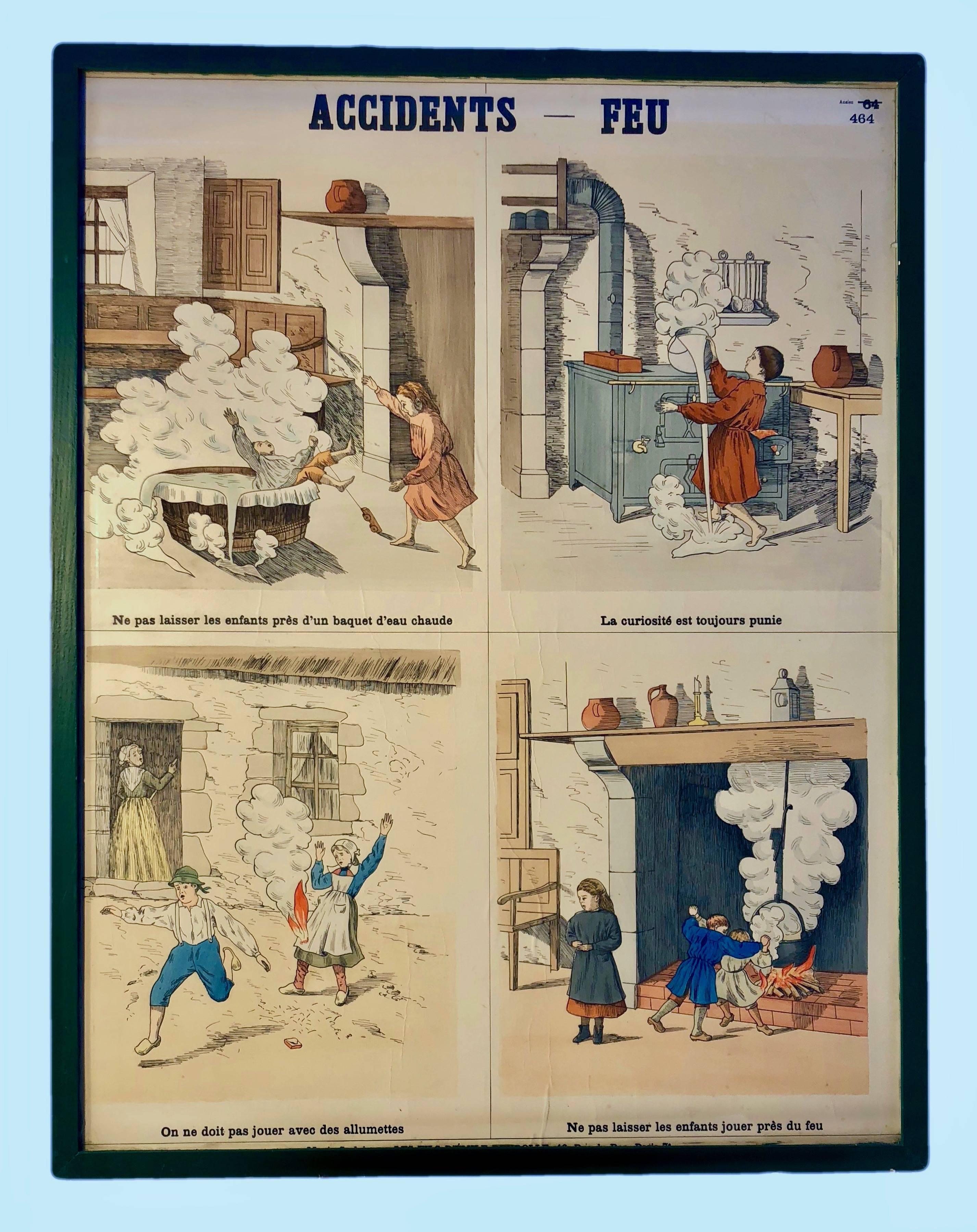 Eight Framed French Lithographs Set for Schools to Teach Accident Prevention For Sale 3