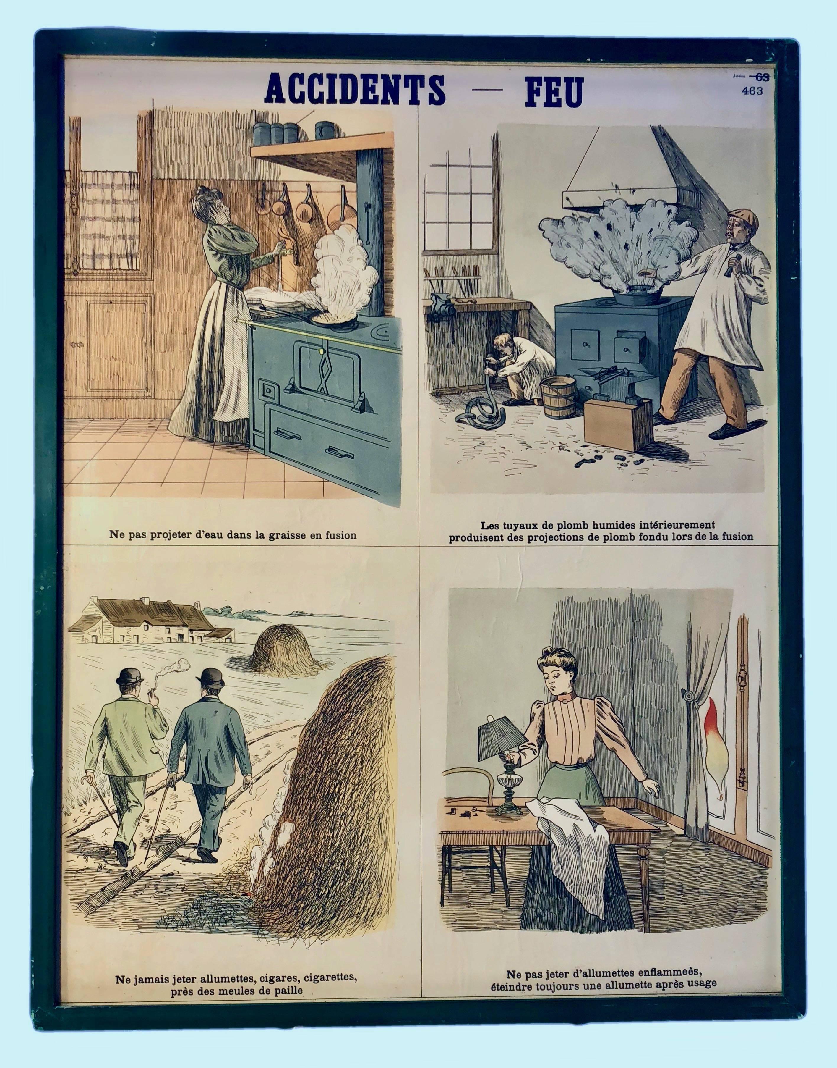 Eight Framed French Lithographs Set for Schools to Teach Accident Prevention For Sale 4