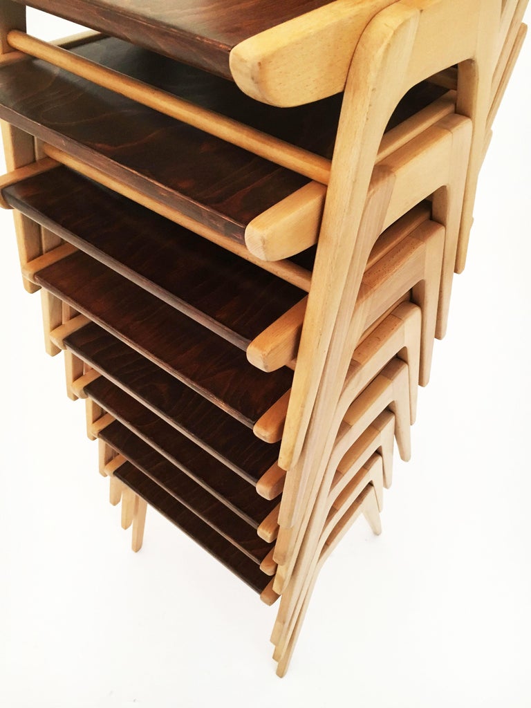 Franz Schuster Stackable Dining Chairs, Set of Eight, Austria, 1950s