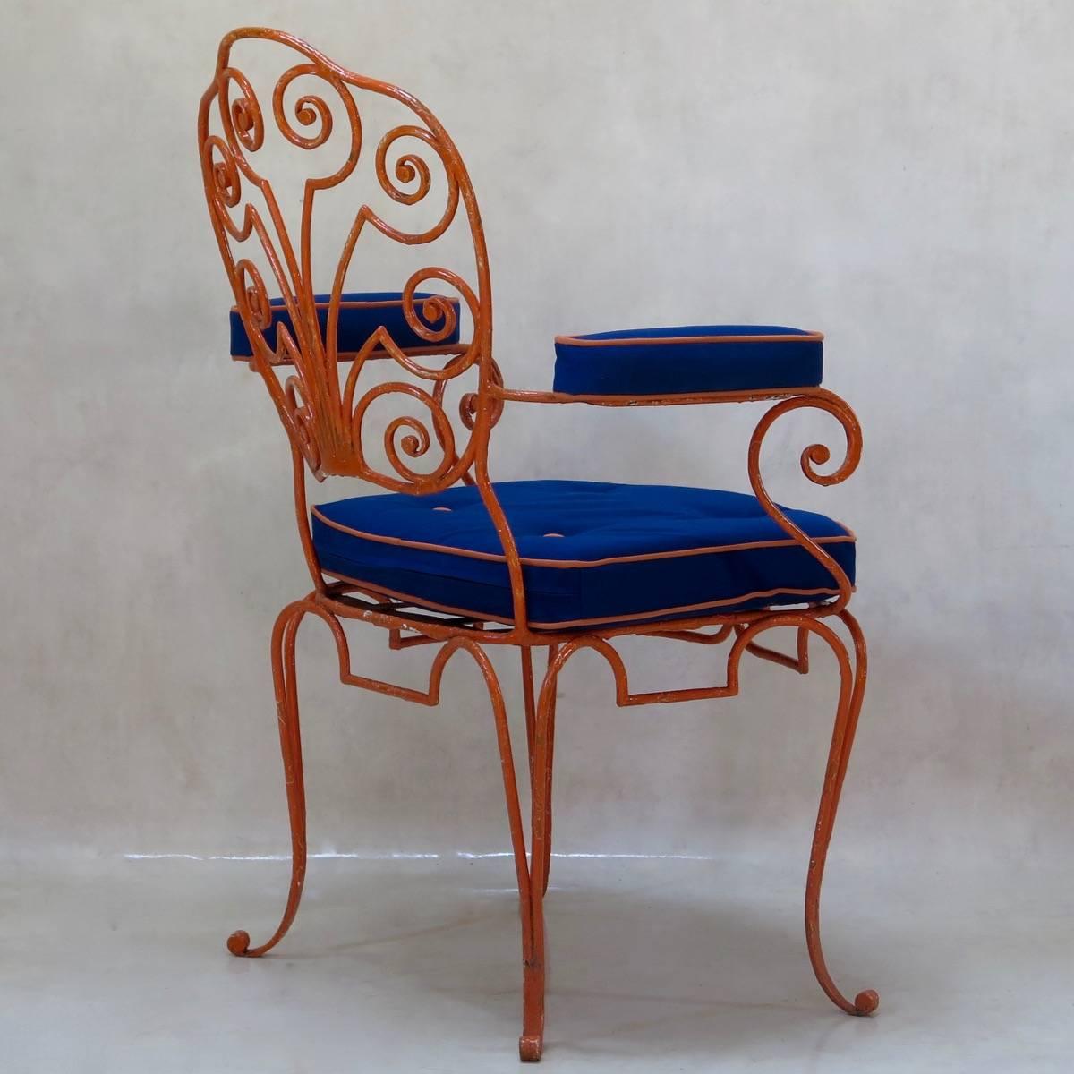 Peint Huit chaises françaises en fer forgé des années 1940 en vente
