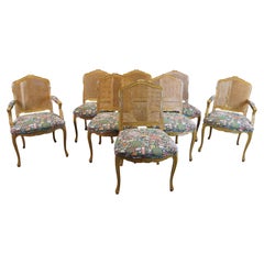 8 French Louis XV Walnut Caned Country Farmhouse Fauteuil Dining Chairs