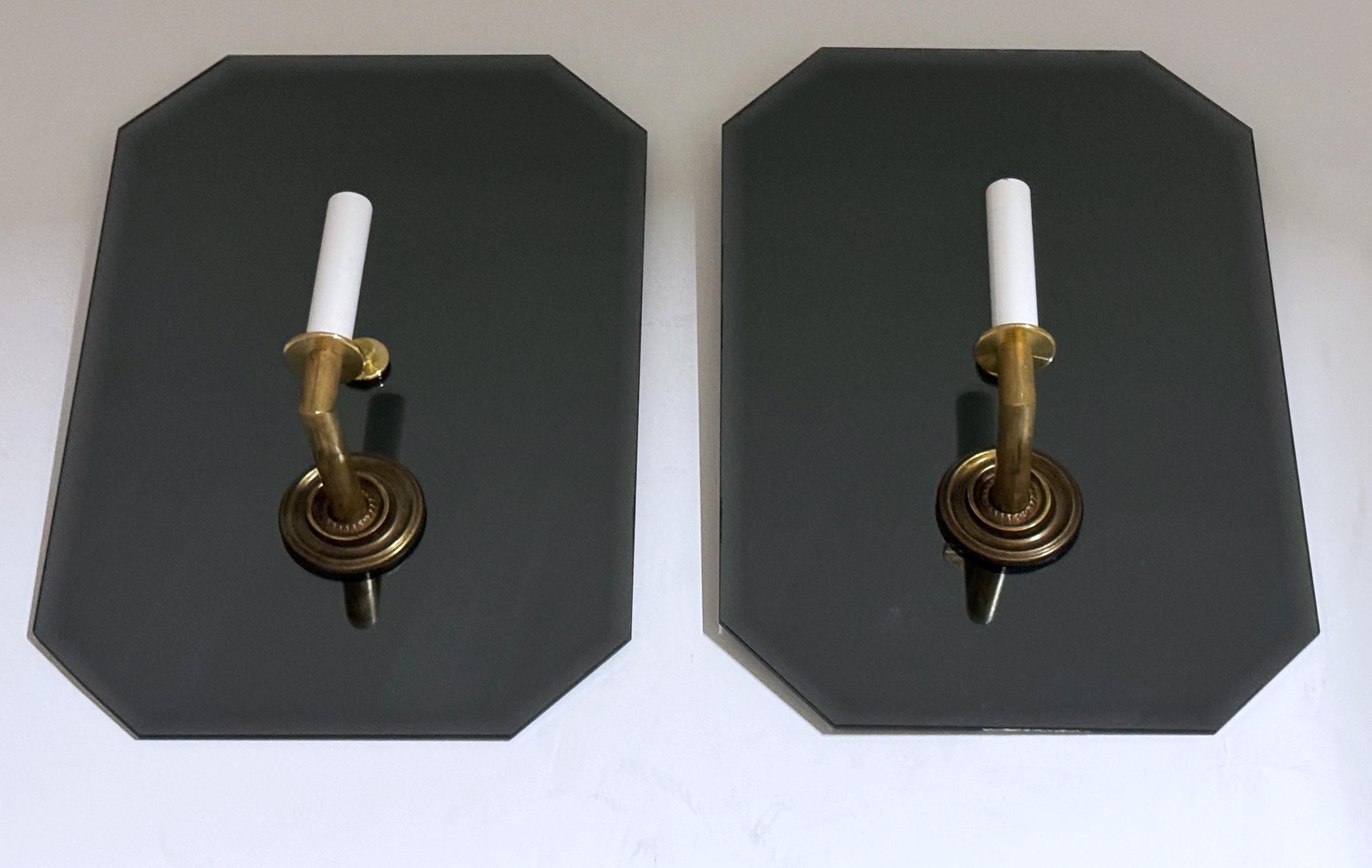 Cast 8 French Modern Maison Janson Style Mirror & Bronze Wall Sconces, Sold in Pairs  For Sale