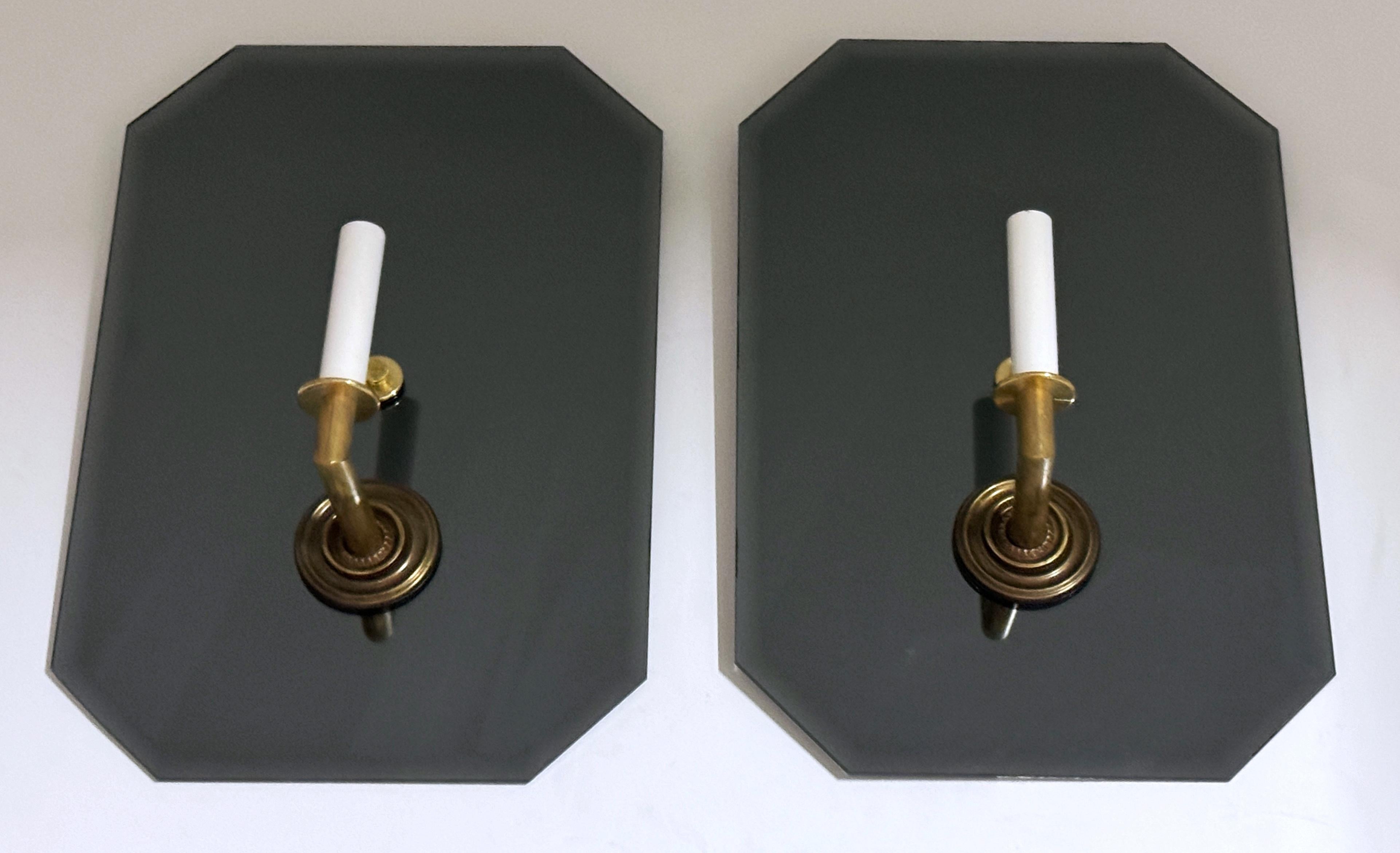 8 French Modern Maison Janson Style Mirror & Bronze Wall Sconces, Sold in Pairs  In Good Condition For Sale In West Palm Beach, FL