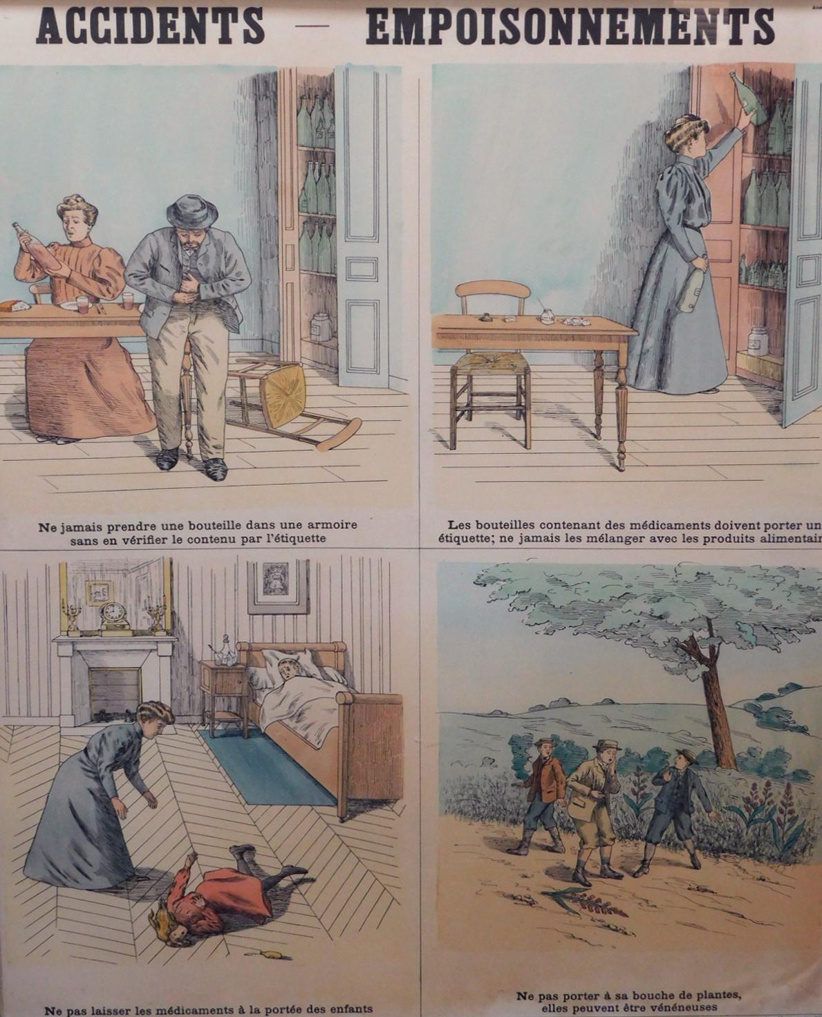 Napoléon III 8 affiches d'enseignement françaises pour la prévention des accidents par Les Fils d'Emile Deyrolle en vente